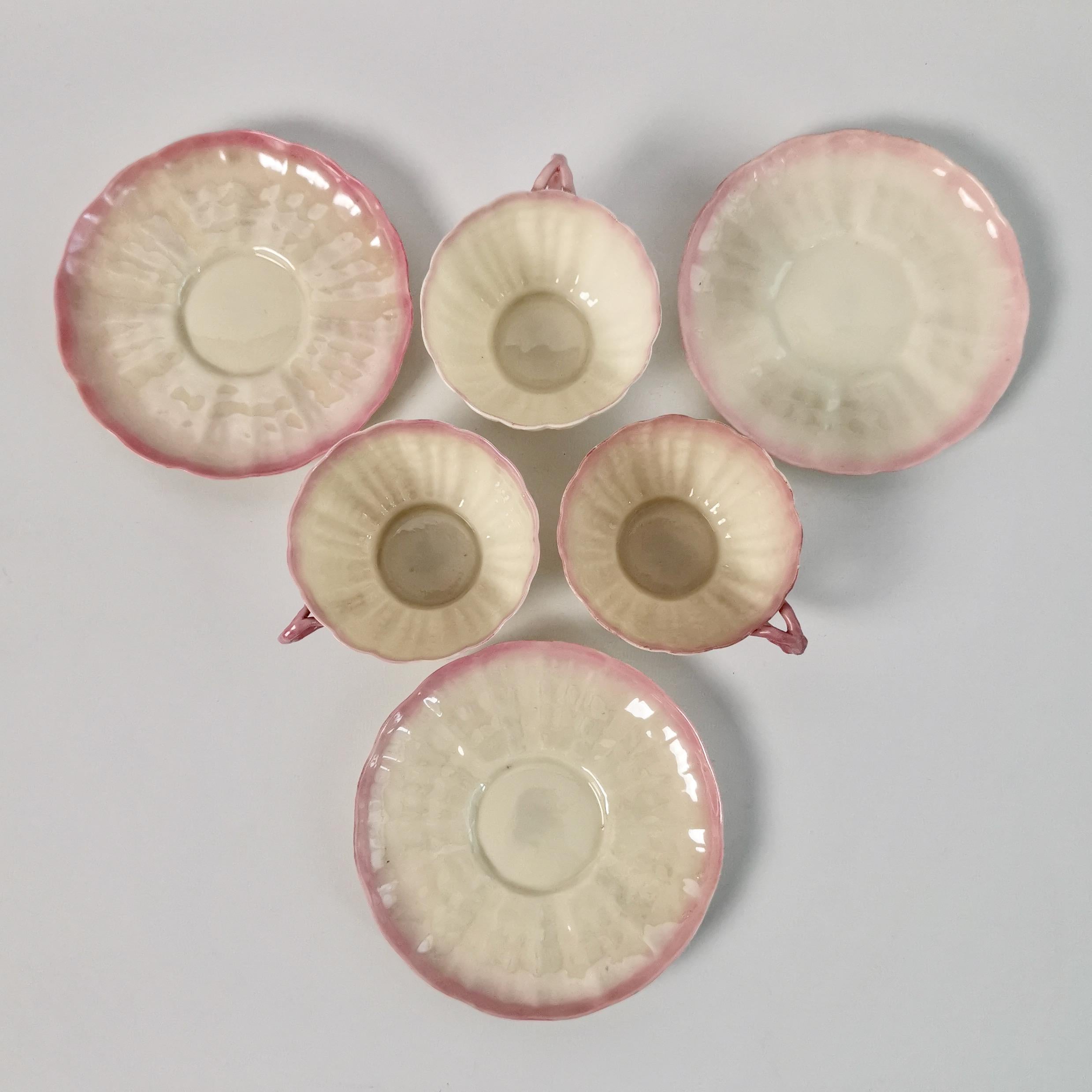 Belleek Porcelain Cabaret Tea Set, Pink Tridacna Shell, Victorian 1891-1926 6