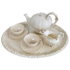 Belleek Porcelain Cabaret Tea Set, White Echinus, Victorian, 1867-1926