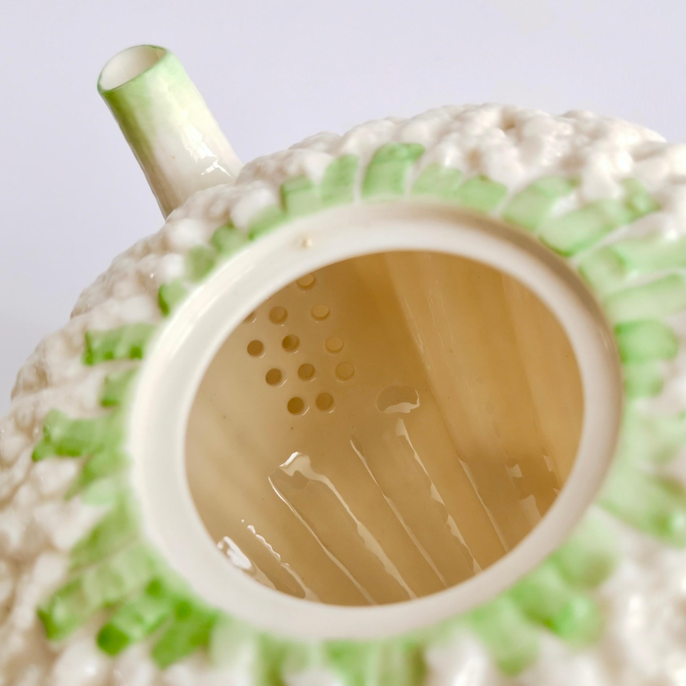 Northern Irish Belleek Porcelain Cabaret Teapot Set, Green Neptune, Victorian, 1891-1926