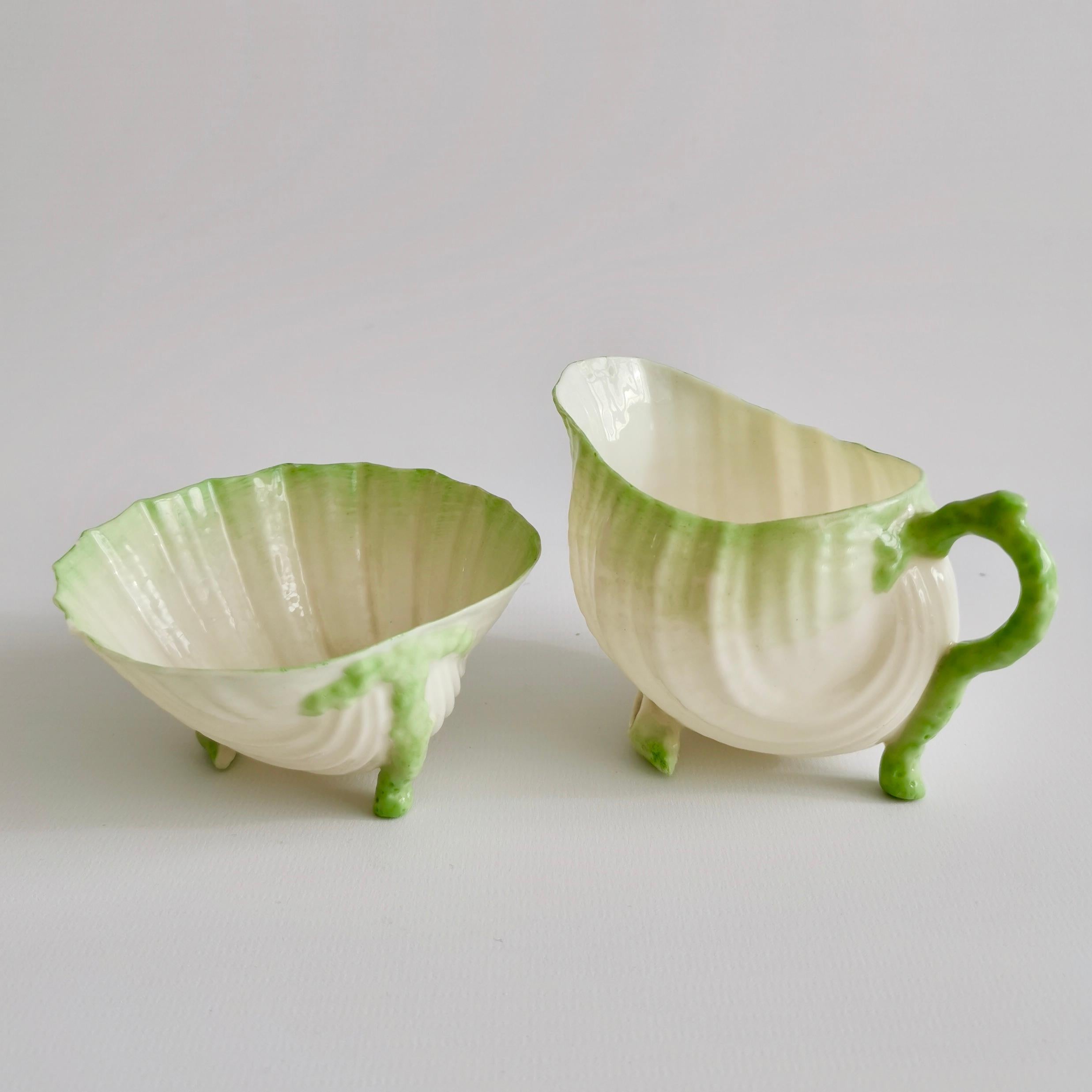 Belleek Porcelain Cabaret Teapot Set, Green Neptune, Victorian, 1891-1926 1