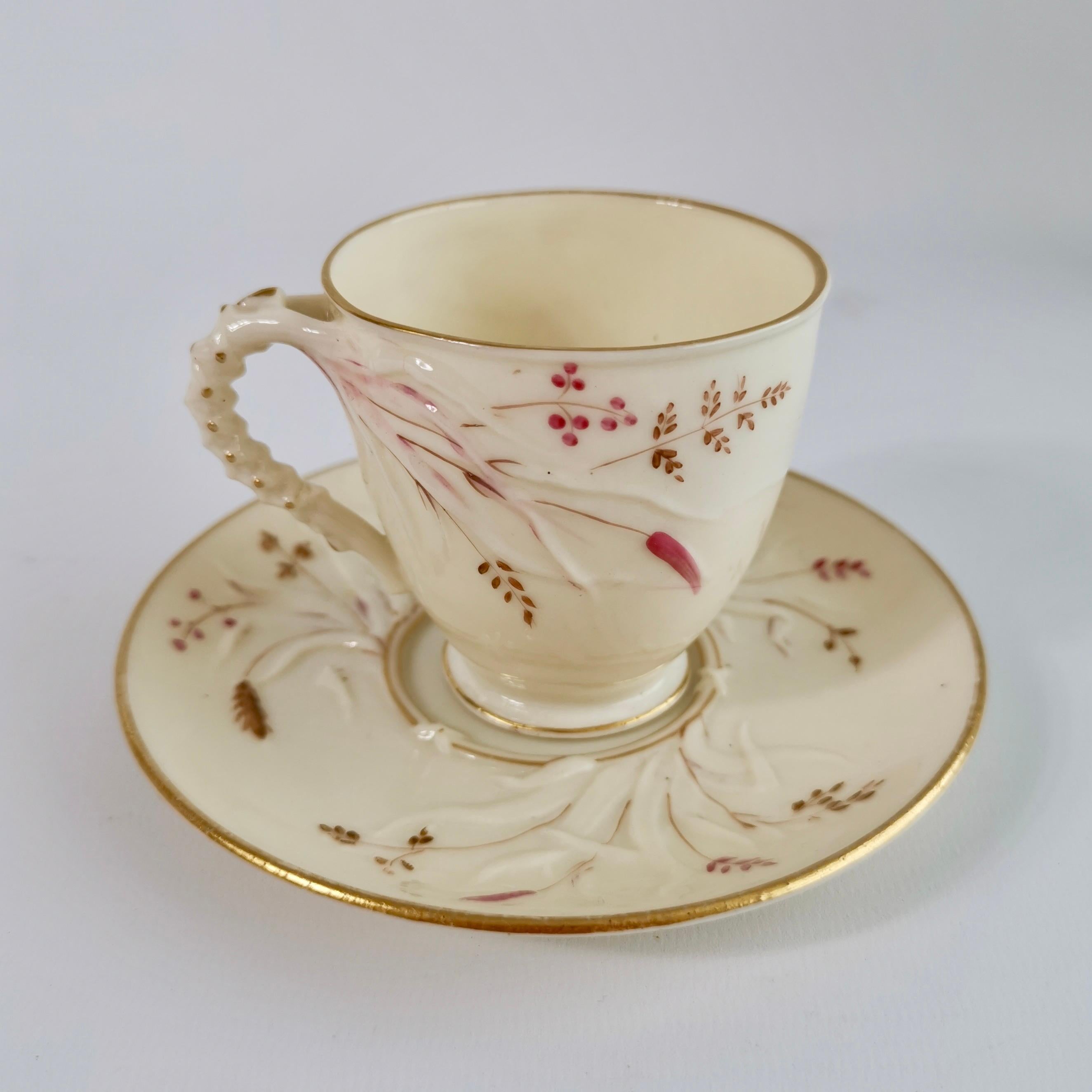 Arts and Crafts Belleek Porcelain Cup and Saucer, Grass Pattern, Victorian 1863-1891