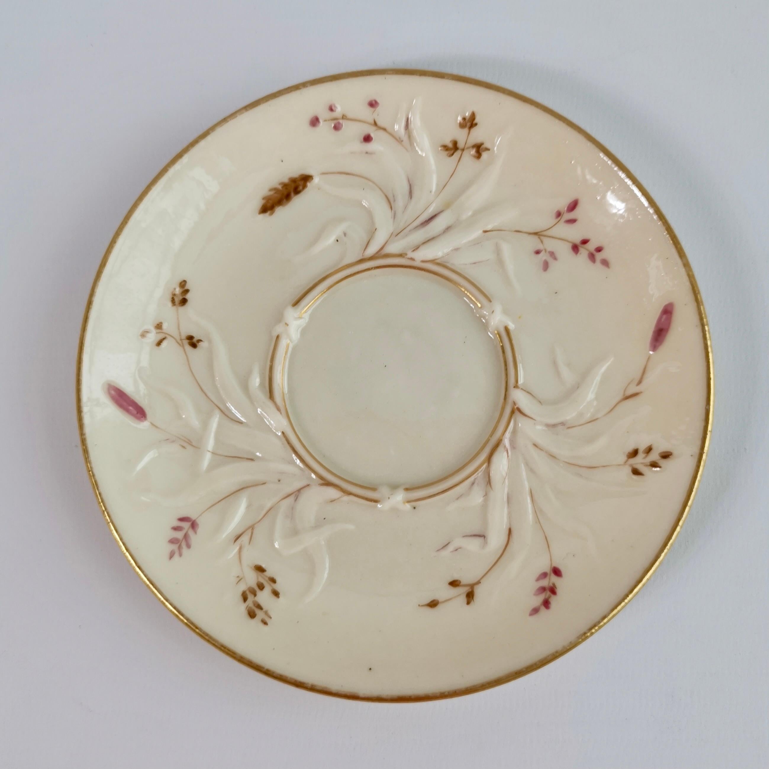 Northern Irish Belleek Porcelain Cup and Saucer, Grass Pattern, Victorian 1863-1891