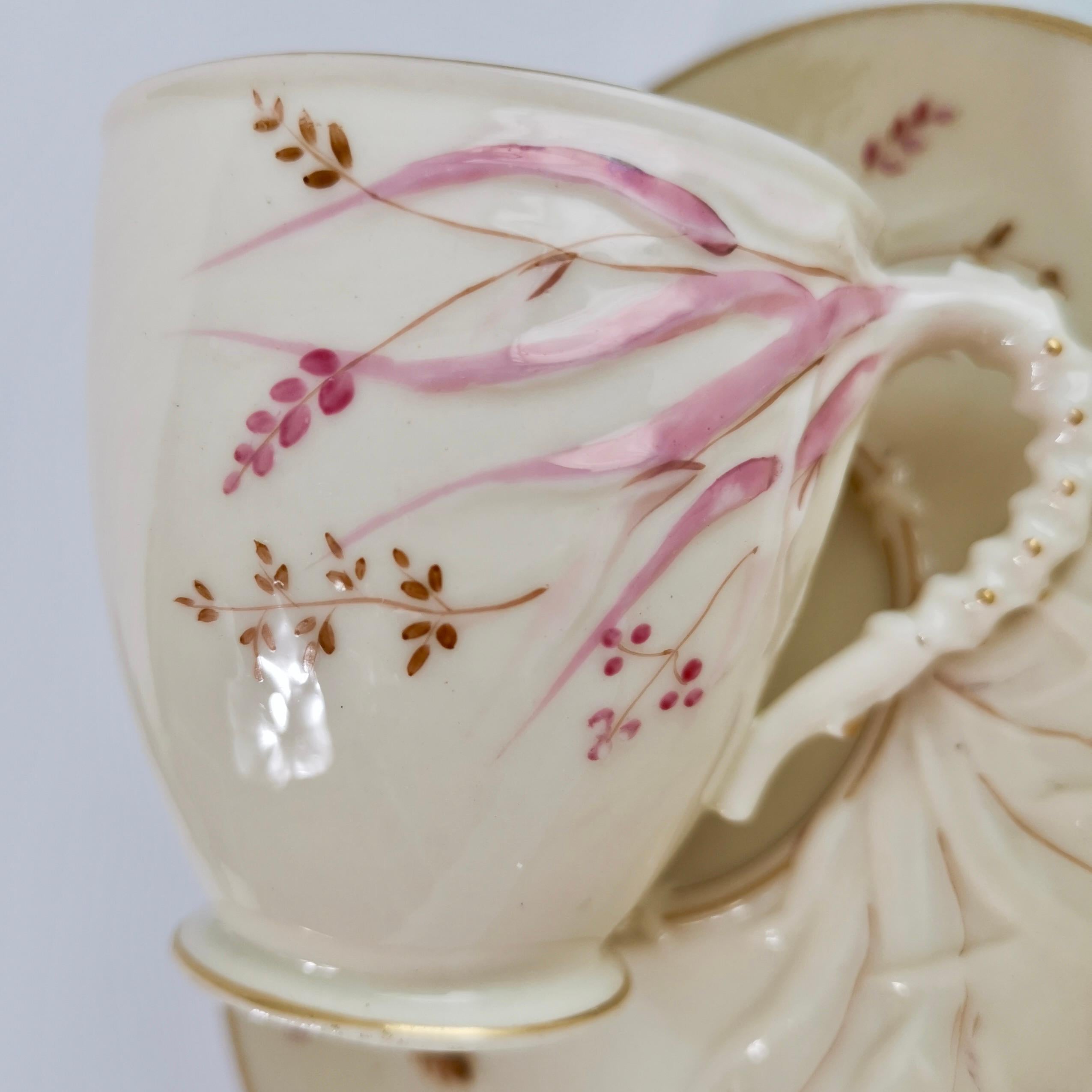 Belleek Porcelain Cup and Saucer, Grass Pattern, Victorian 1863-1891 In Good Condition In London, GB