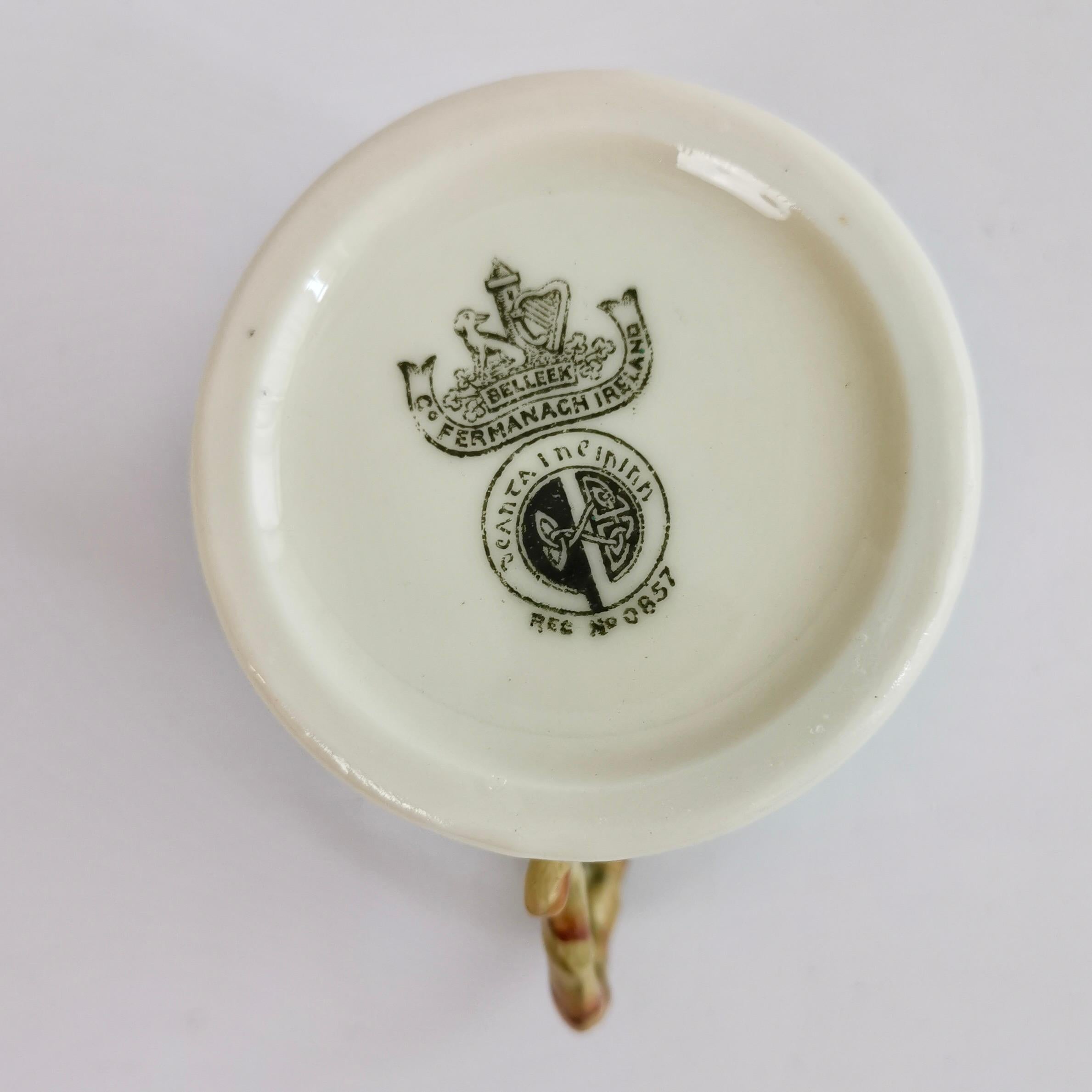 Belleek Small Porcelain Mug, Cream and Green Shamrock Pattern, 1926-1946 4
