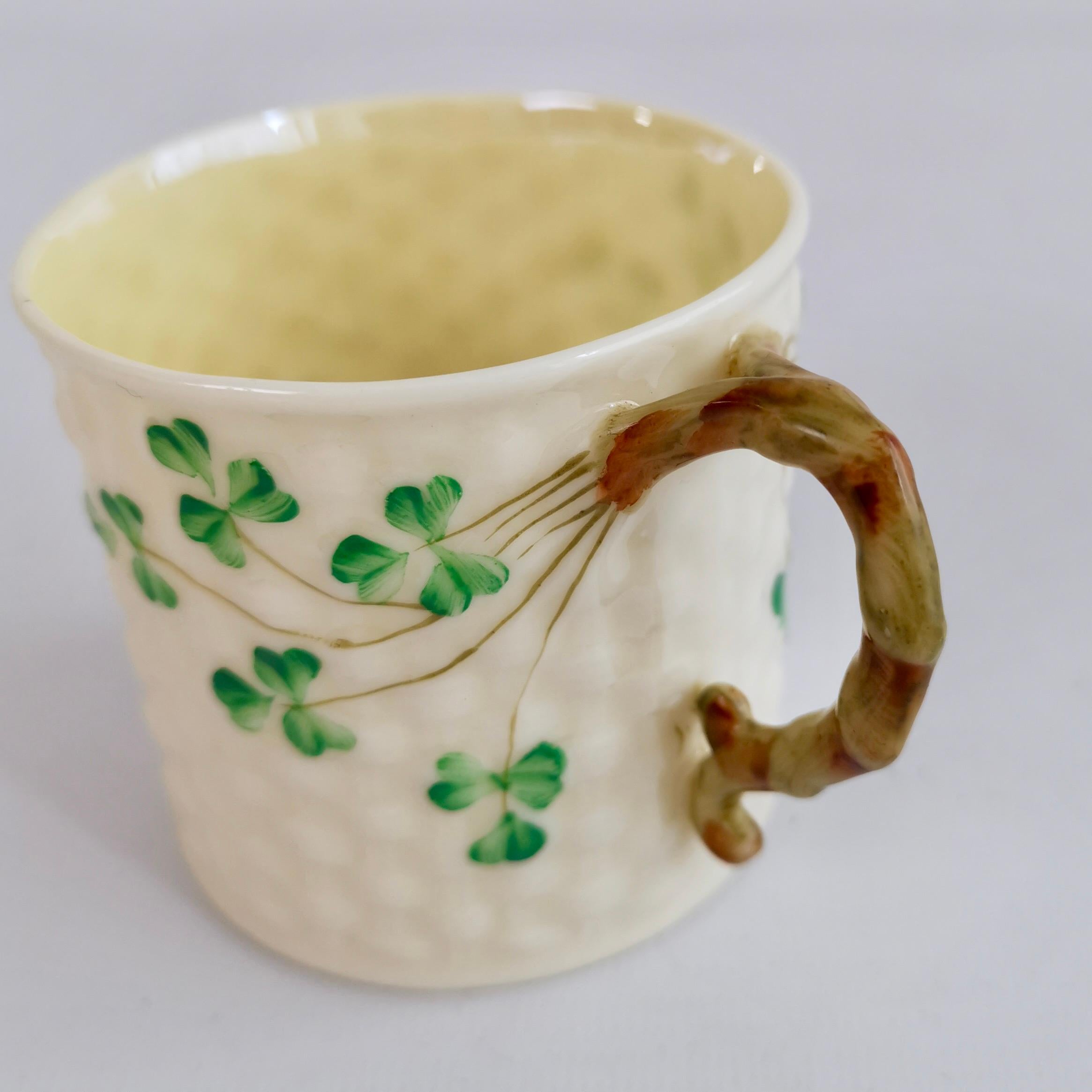 Belleek Small Porcelain Mug, Cream and Green Shamrock Pattern, 1926-1946 1
