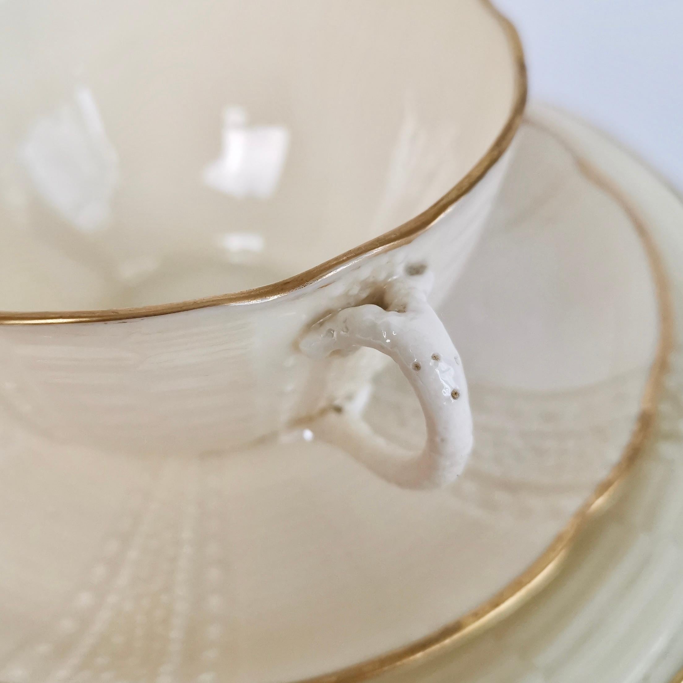 Porcelain Belleek Teacup Quartet, Cream Lustre Echinus, Victorian, 1869