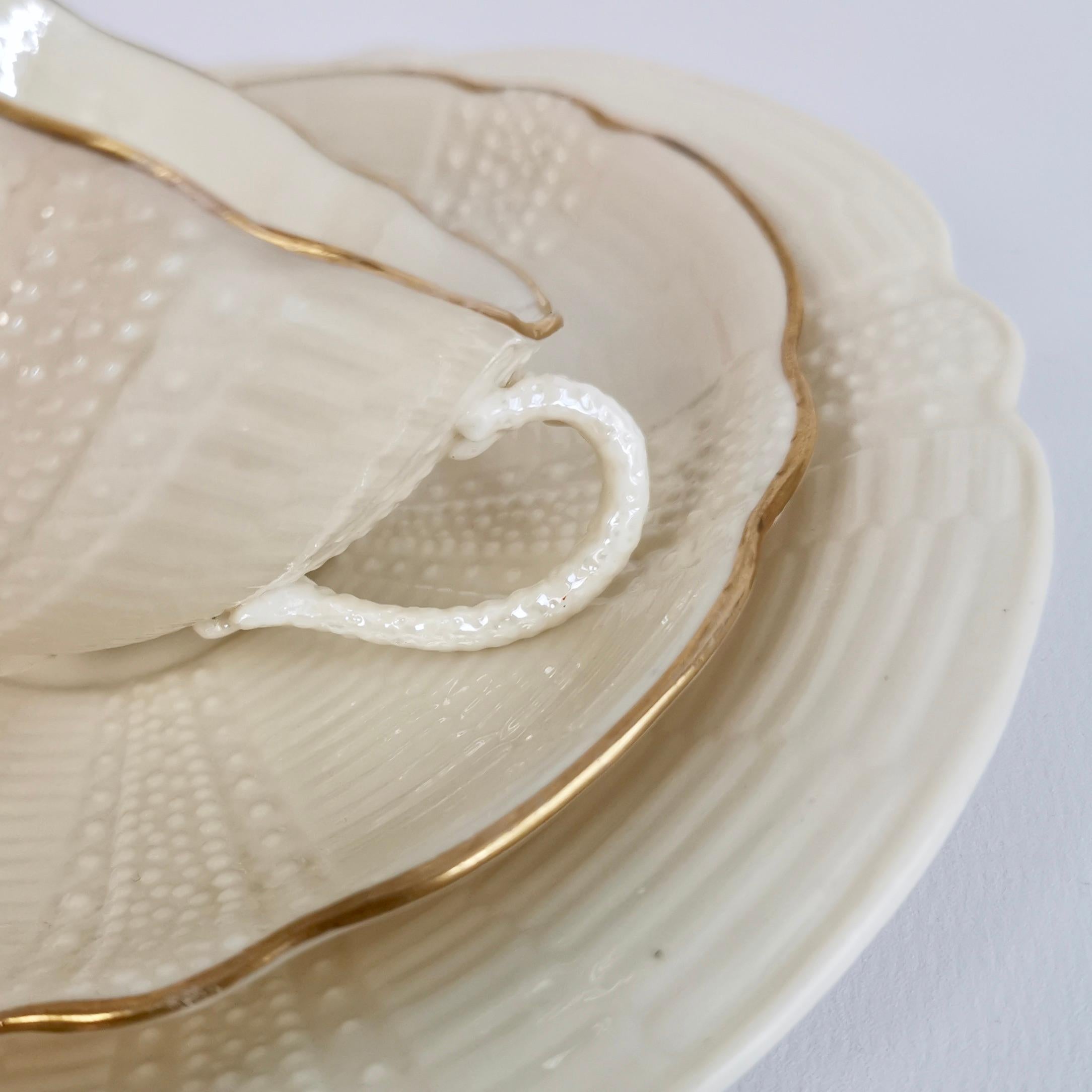 Belleek Teacup Trio, Cream Lustre Echinus, Victorian 1867-1891 In Good Condition In London, GB