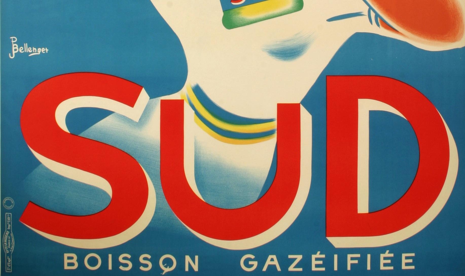 Bellenger, Originalplakat, SUD Beverage, funkelndes Wasser, Flaschenöffner, 1950 (Moderne der Mitte des Jahrhunderts) im Angebot