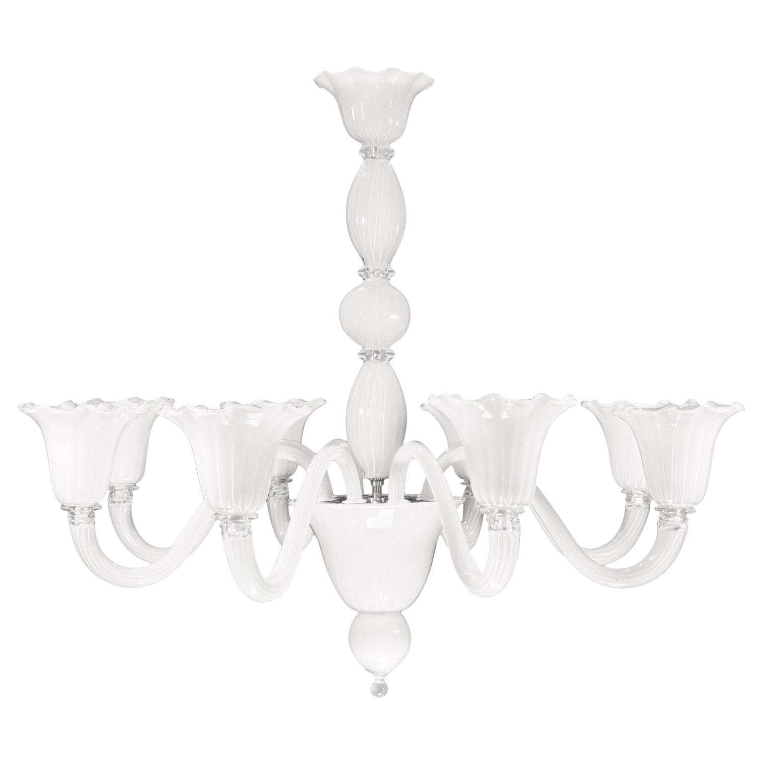 Chandelier 8 arms with floral cups White Encased Murano Glass by Multiforme 