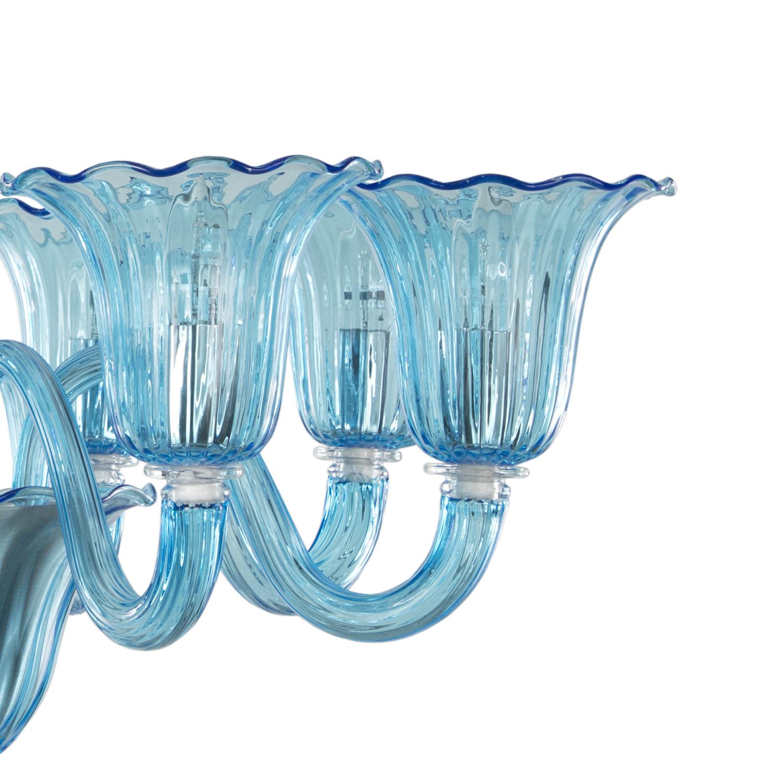 Other 21st Century Chandelier 8 arms, Rigadin Aquamarine Murano Glass by Multiforme For Sale