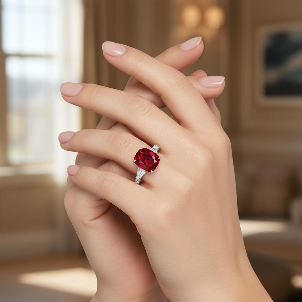 BELLEROPHON 3 Karat zertifizierter Mosambik-Rubin-Schmuckring (Kissenschliff) im Angebot