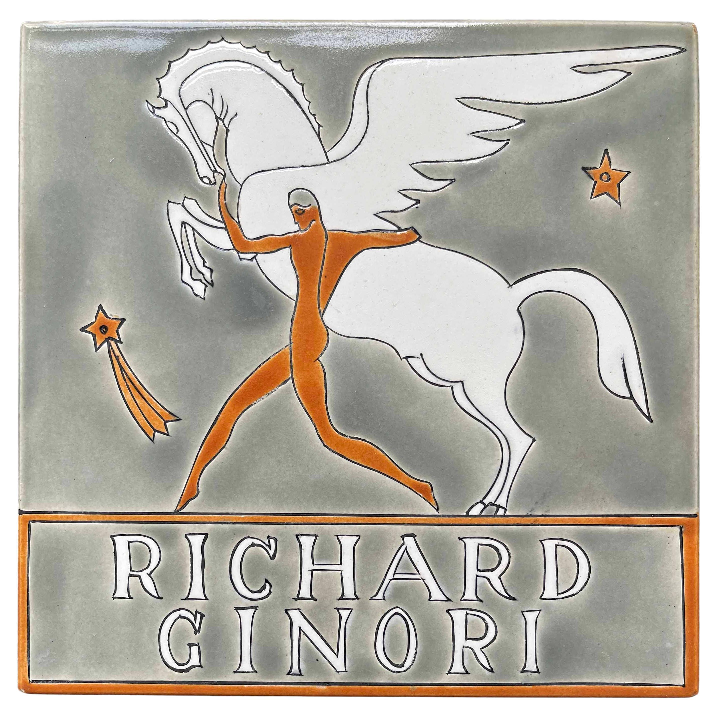 "Bellerophon and Pegasus", Art Deco Tile by Ponti for Milan Triennial V in 1933 For Sale