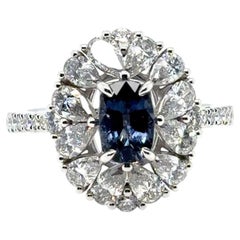 Bellerophon Certified 1.03 Carat Oval Cobalt Blue Spinel Diamond Platinum Ring
