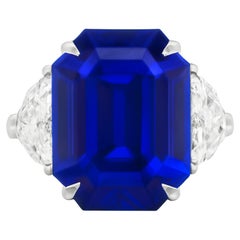 Bellerophon Certified 7.63 Carat VIVID Blue Sapphire NO HEAT Ring