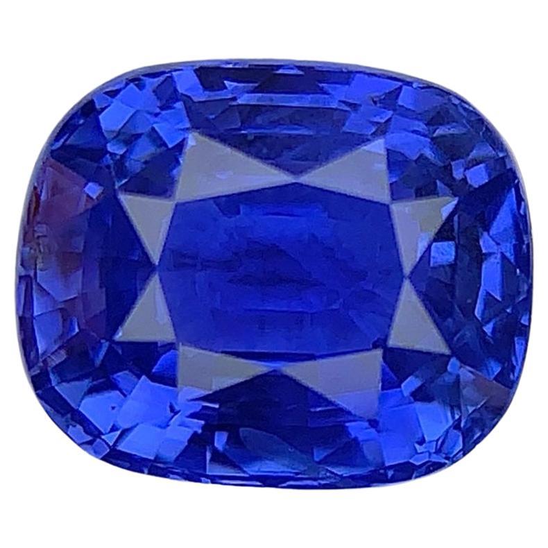 Bellerophon Certified Intense Blue Sapphire: Faceted Gemstone Cushion 5.049 CTs For Sale