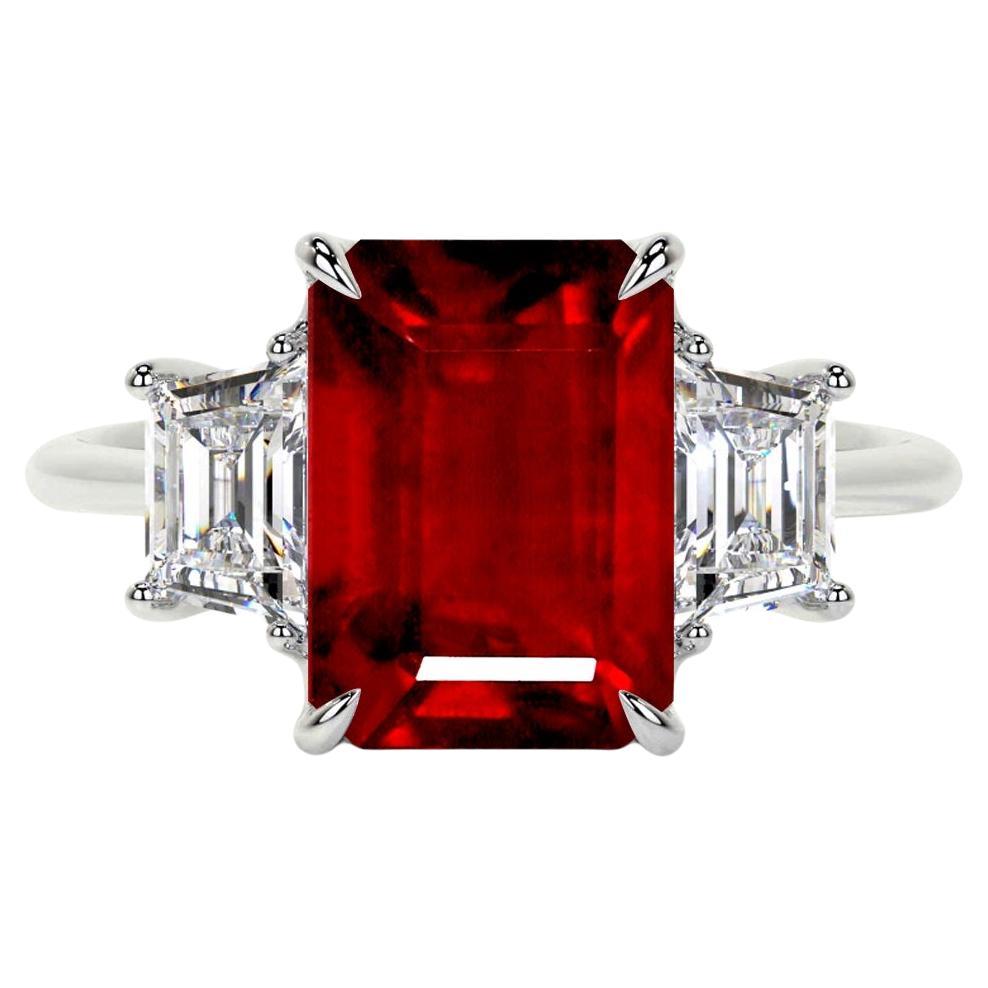 Bellerophon Certified Natural Mozambique Ruby 3.03 Carat Diamond Ring For Sale