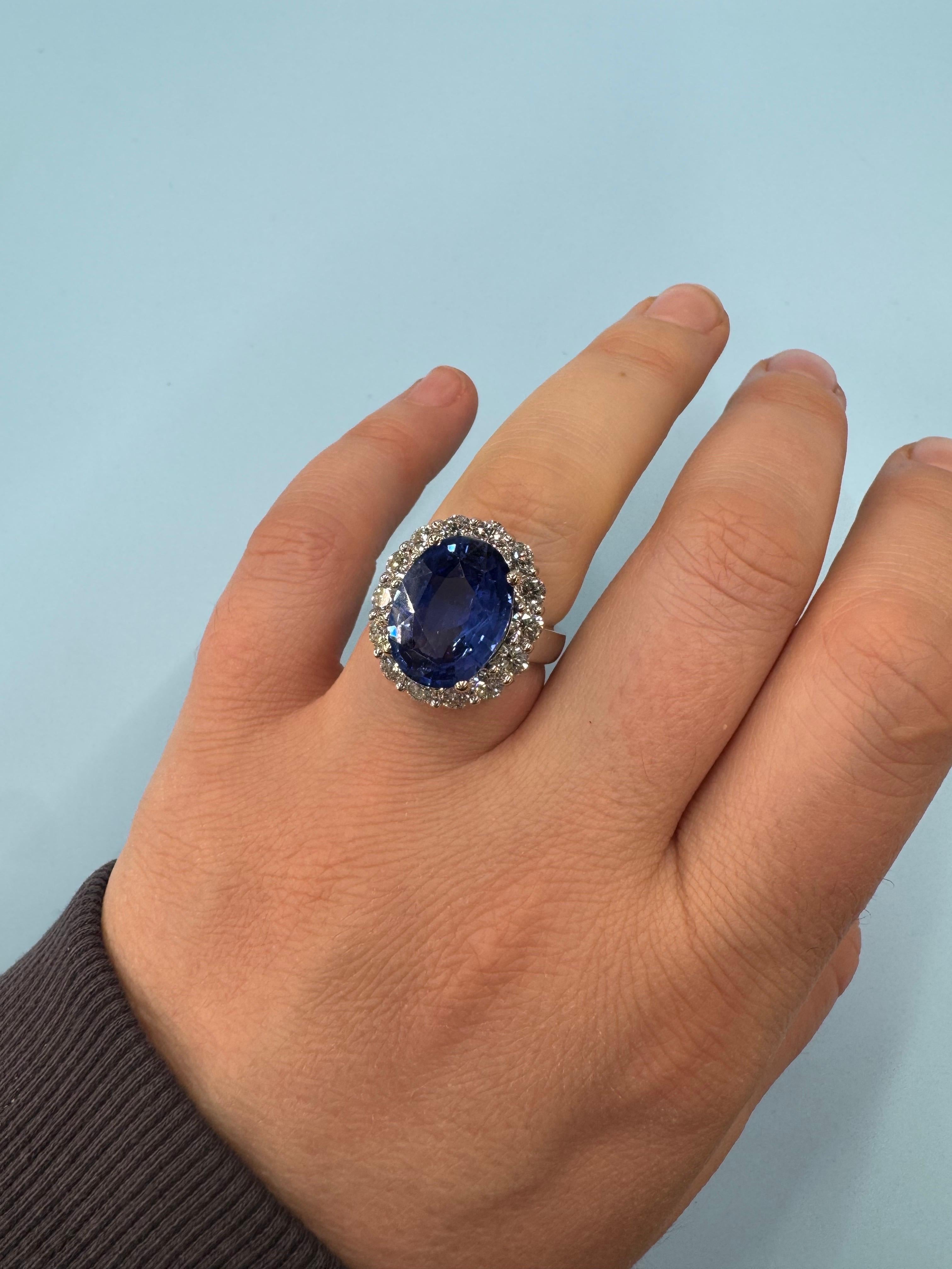 Bellerophon Anello ovale con zaffiro blu di Ceylon Vivid Diamonds 10,94 carati 18KT in vendita 5
