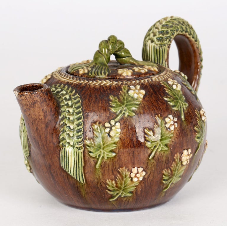 Bellevue Rye Floral Design Art Pottery Teapot and Cover For Sale at