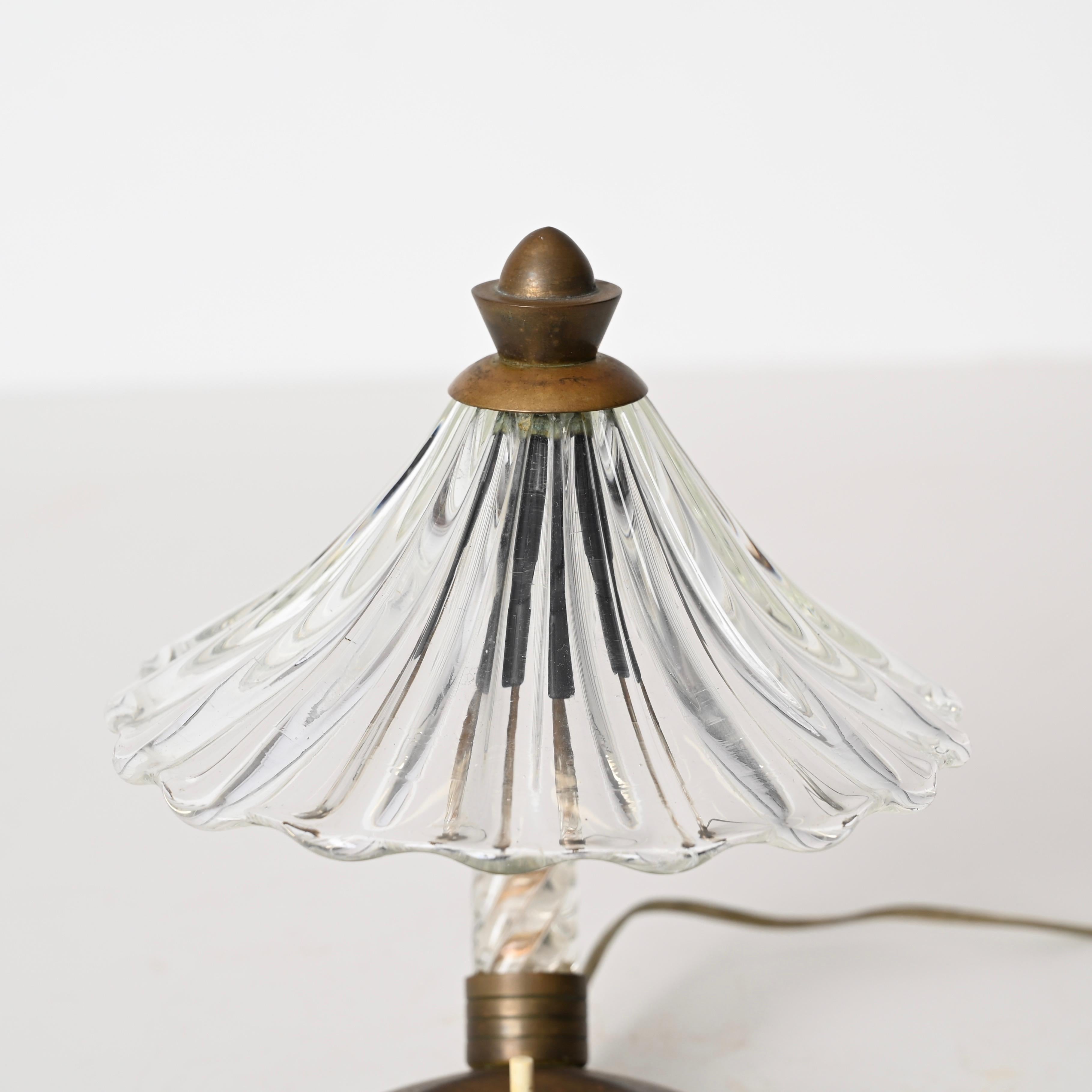 Bellflower Table Lamp in Murano Glass and Brass by Ercole Barovier, Italy 1940s For Sale 4