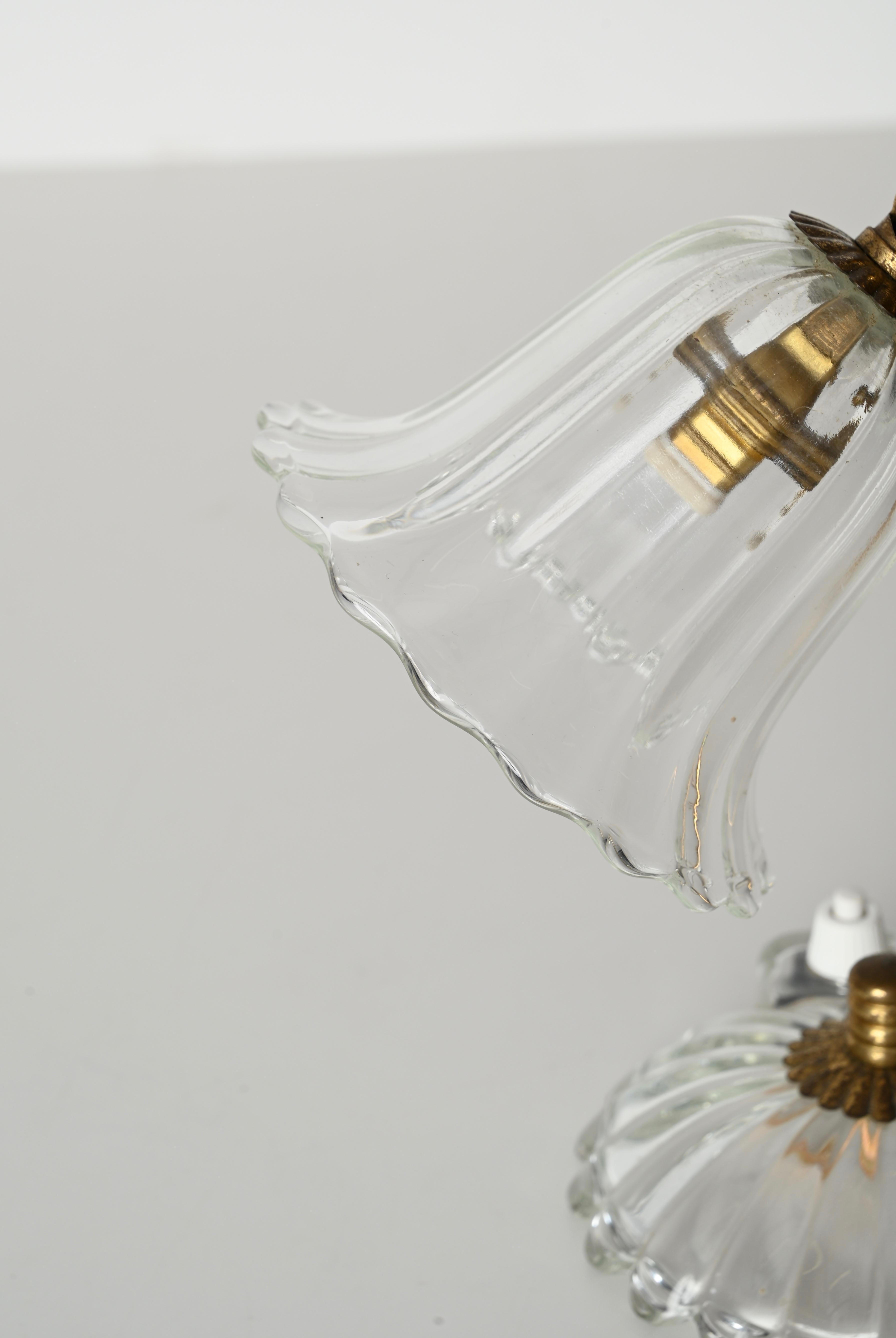 Bellflower Tischleuchte aus Murano-Glas und Messing von Ercole Barovier, Italien 1940er Jahre im Angebot 9