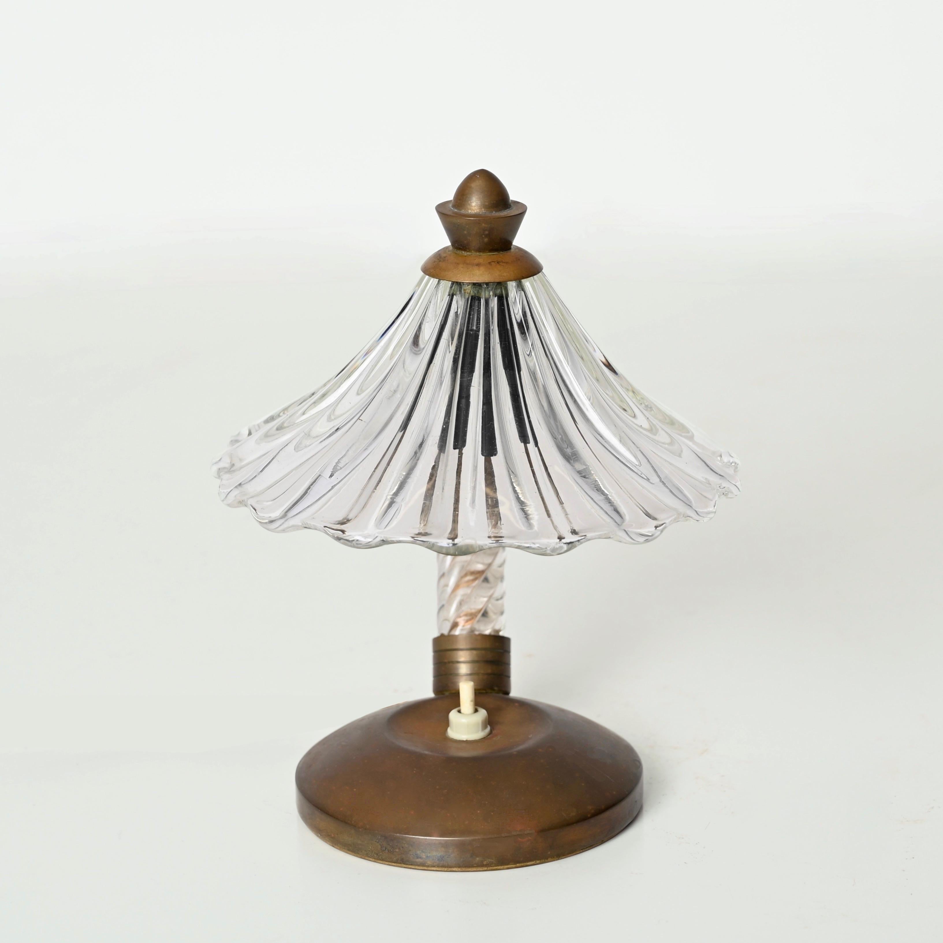 Italian Bellflower Table Lamp in Murano Glass and Brass by Ercole Barovier, Italy 1940s For Sale