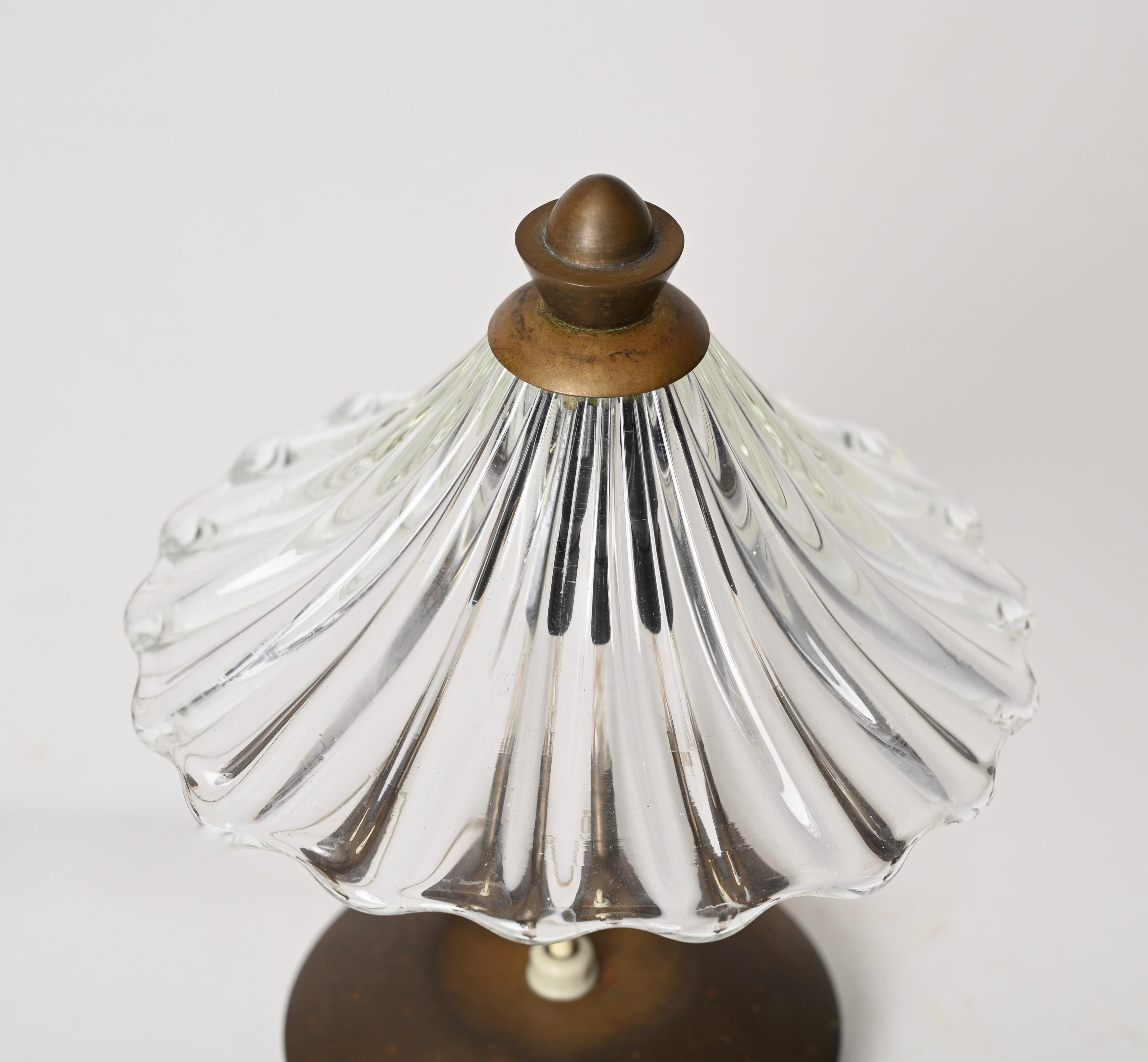 Bellflower Table Lamp in Murano Glass and Brass by Ercole Barovier, Italy 1940s For Sale 1