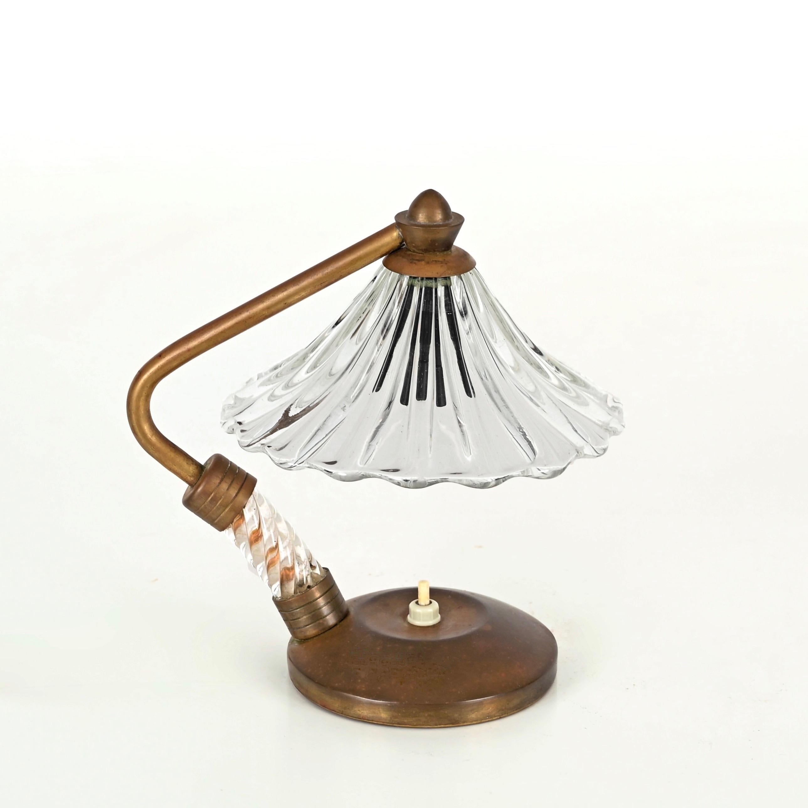 Bellflower Table Lamp in Murano Glass and Brass by Ercole Barovier, Italy 1940s For Sale 2