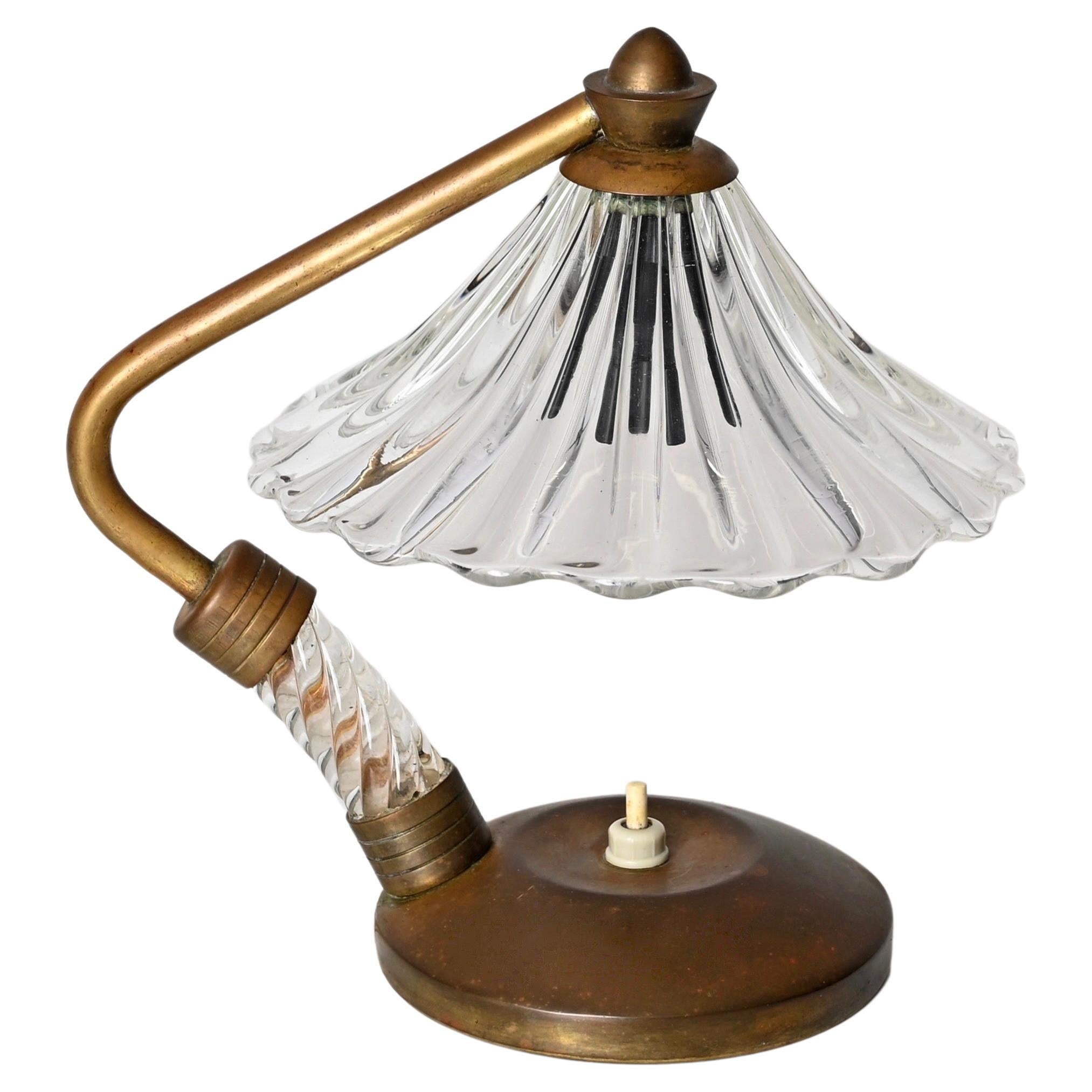 Bellflower Table Lamp in Murano Glass and Brass by Ercole Barovier, Italy 1940s For Sale