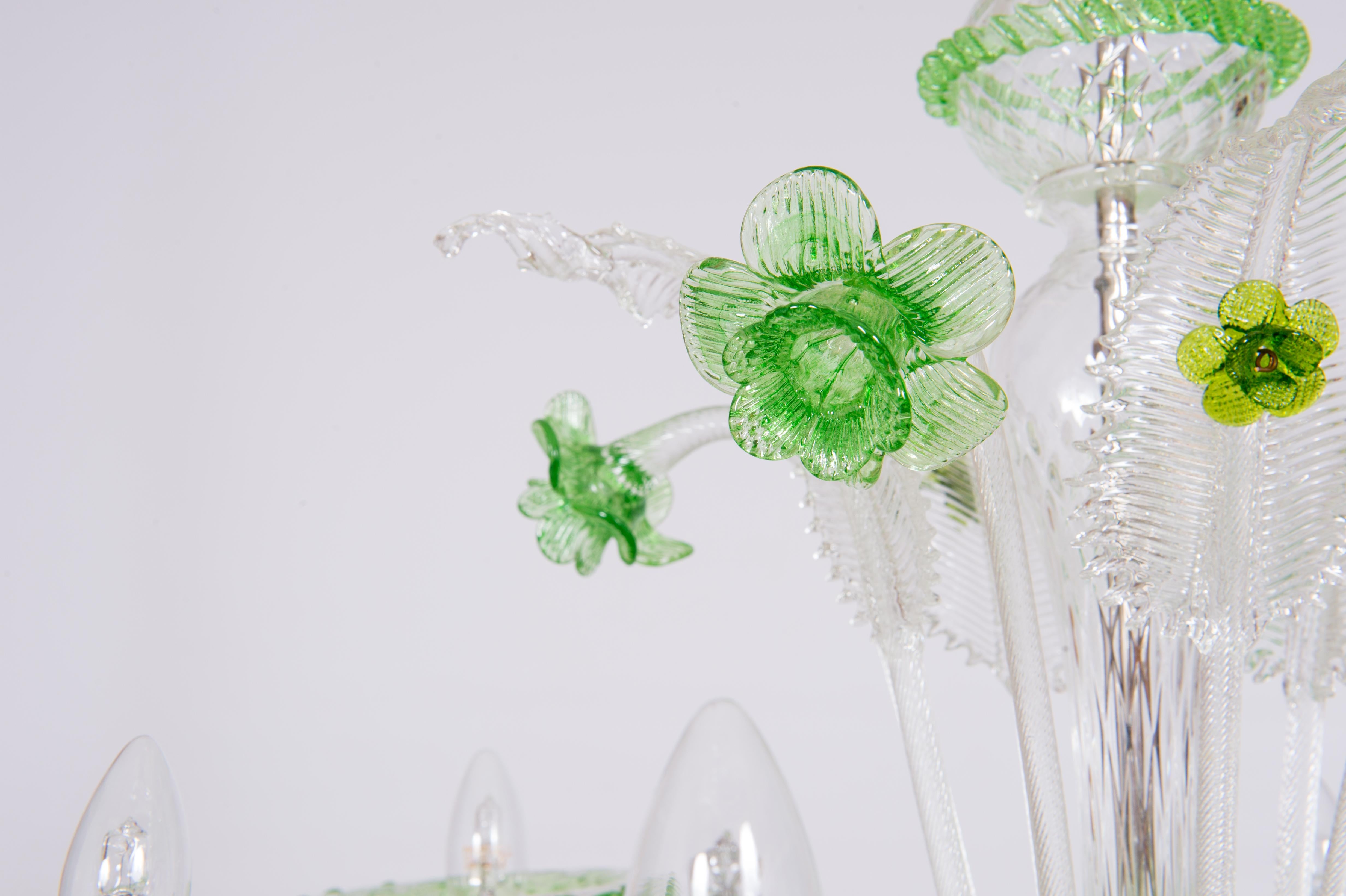 Bellflowers Rezzonico Chandelier in Green Murano Glass Venice Italy 21st century For Sale 6