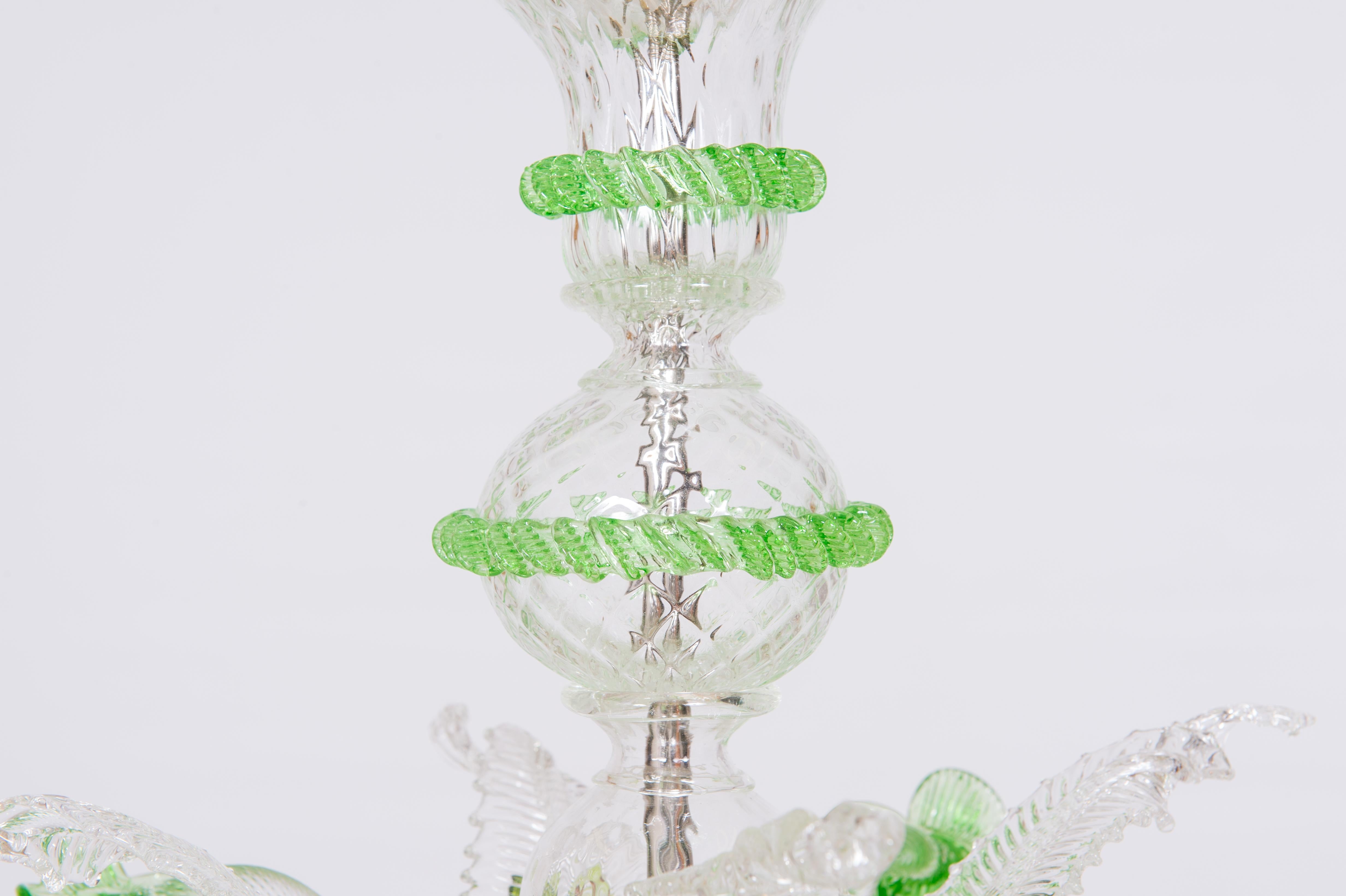 Bellflowers Rezzonico Chandelier in Green Murano Glass Venice Italy 21st century For Sale 8