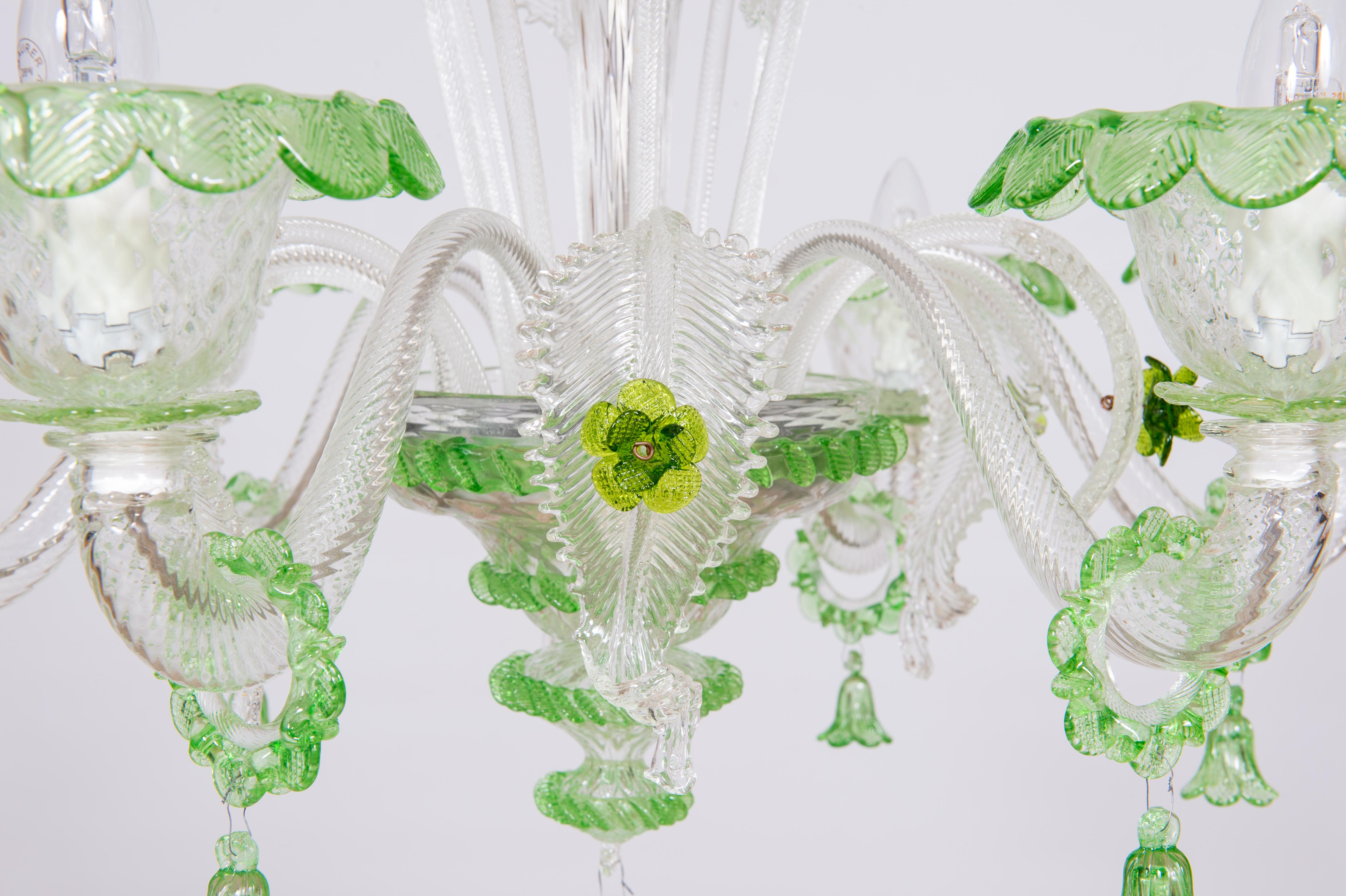 Lustre Bellflowers Rezzonico en verre Murano vert Venise Italie 21e siècle Excellent état - En vente à Villaverla, IT