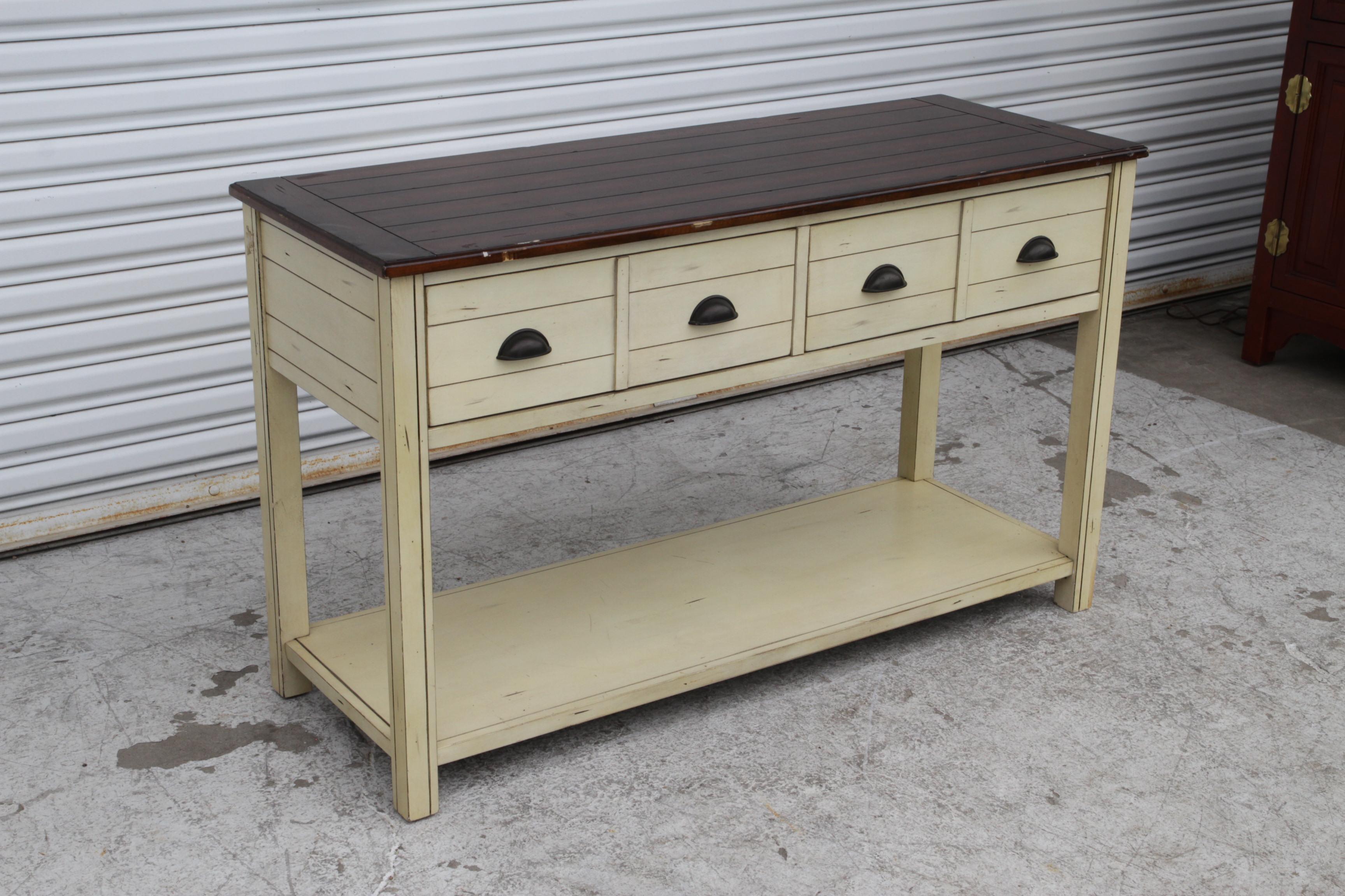 Consola rectangular de almacenamiento Bellhaven Coastal Cottage Alabastro Rústico en venta