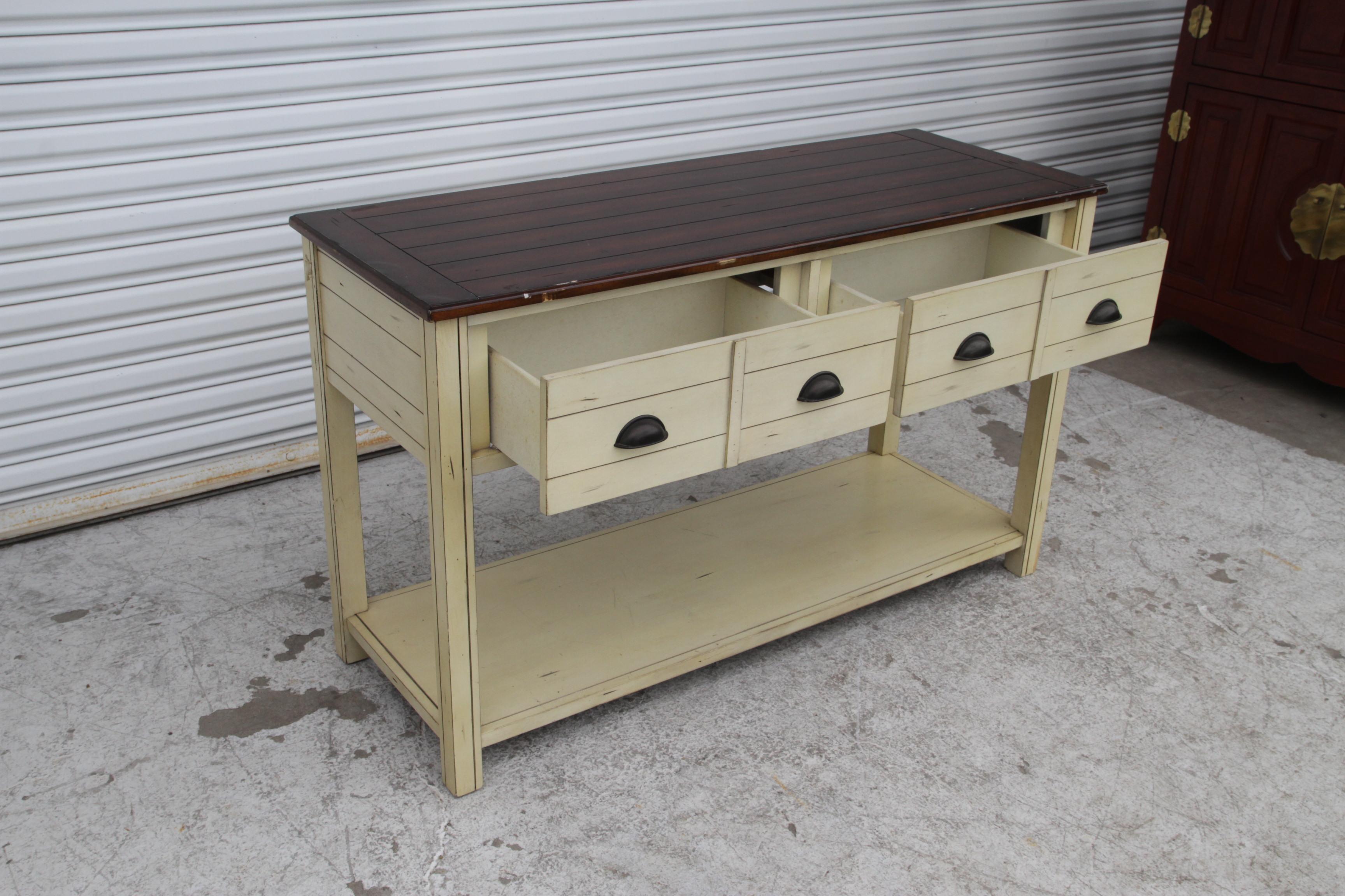 Consola rectangular de almacenamiento Bellhaven Coastal Cottage Alabastro Madera en venta