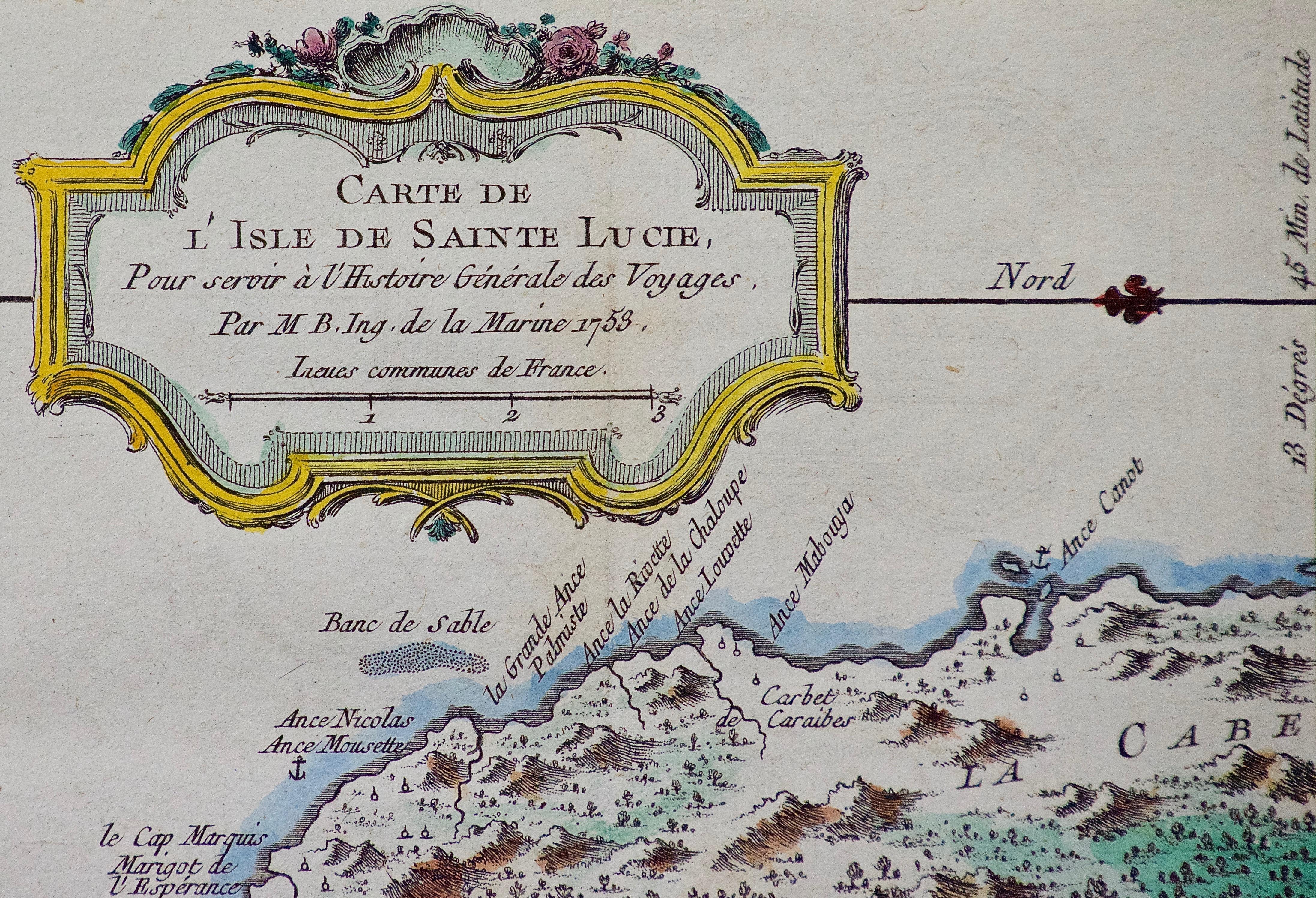 French Bellin 18th Century Hand Colored Map of 