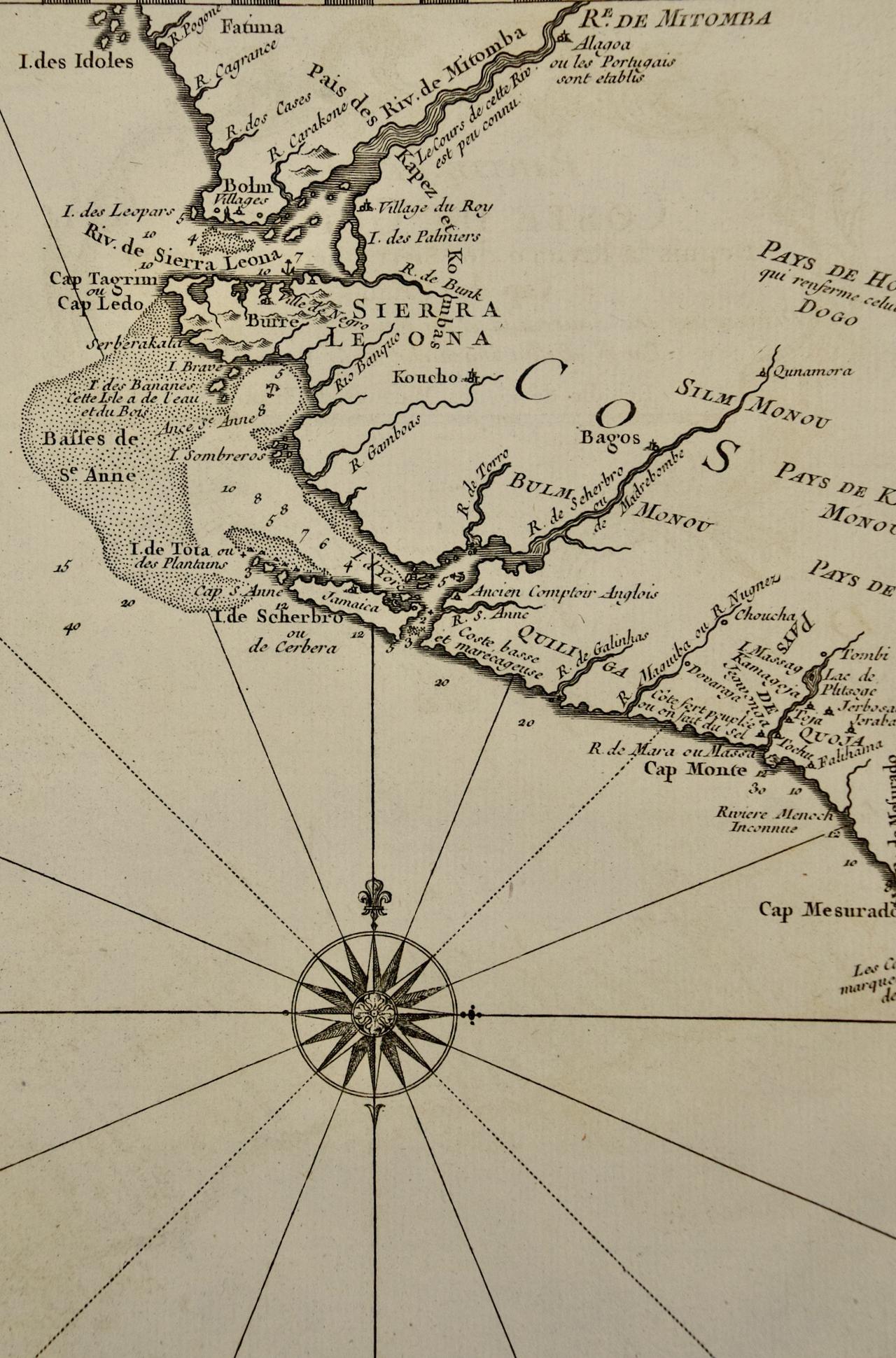 Gravé Coast West Coast of Africa, Guinea & Sierra Leone: An 18th Century Map by Bellin en vente