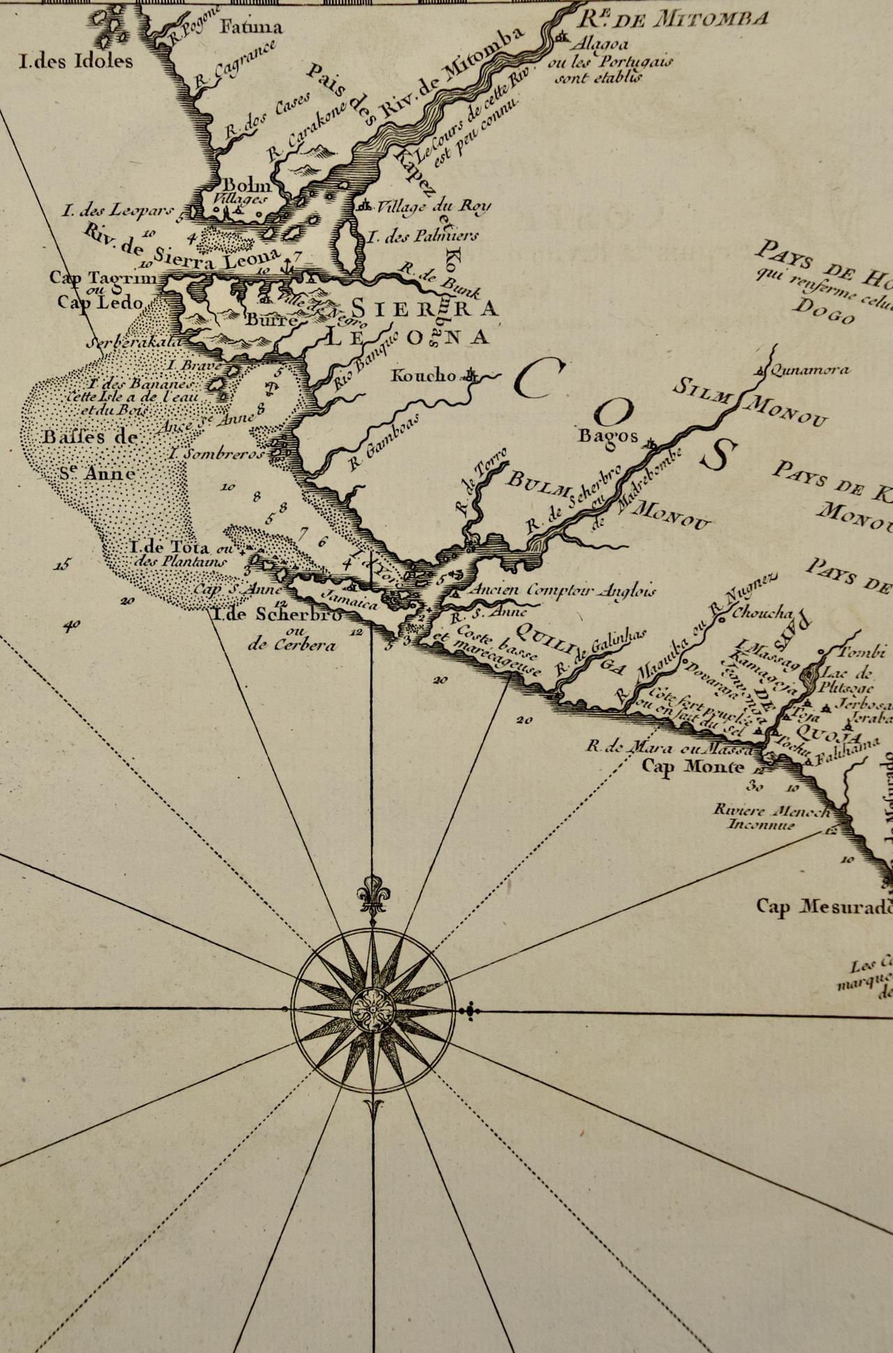 Westafrikanische Westküste, Guinea und Sierra Leone: Eine Karte aus dem 18. Jahrhundert von Bellin (Graviert) im Angebot