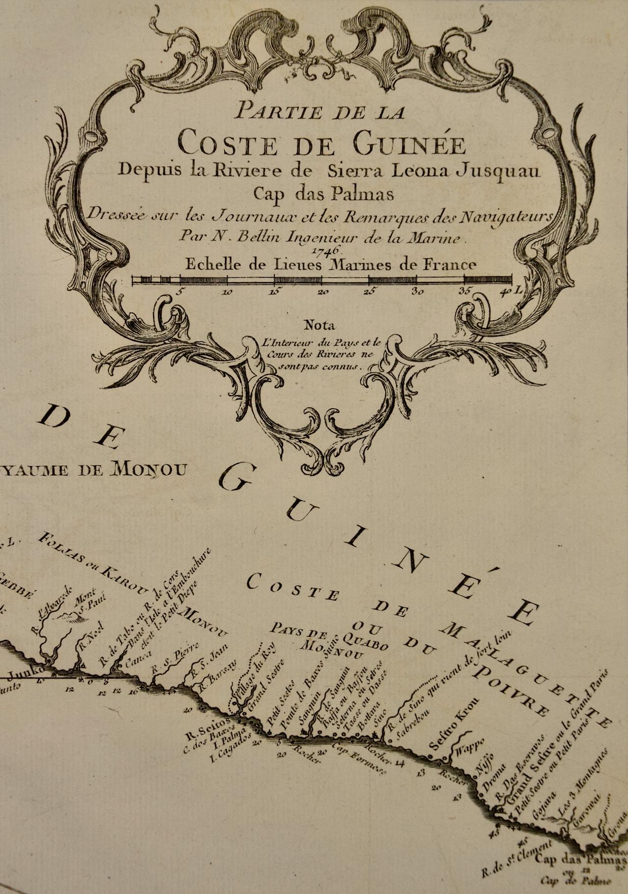 Coast West Coast of Africa, Guinea & Sierra Leone: An 18th Century Map by Bellin Bon état - En vente à Alamo, CA