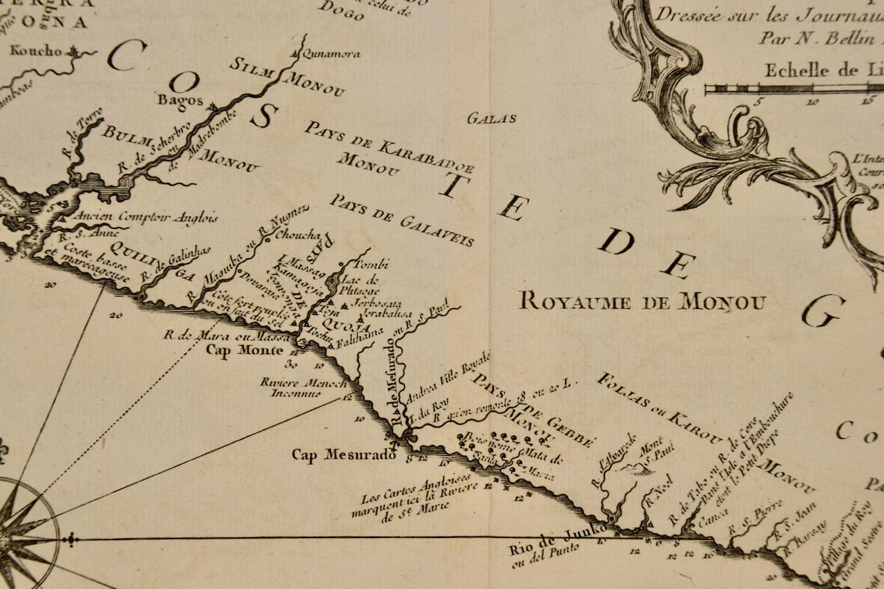 Westafrikanische Westküste, Guinea und Sierra Leone: Eine Karte aus dem 18. Jahrhundert von Bellin (Papier) im Angebot