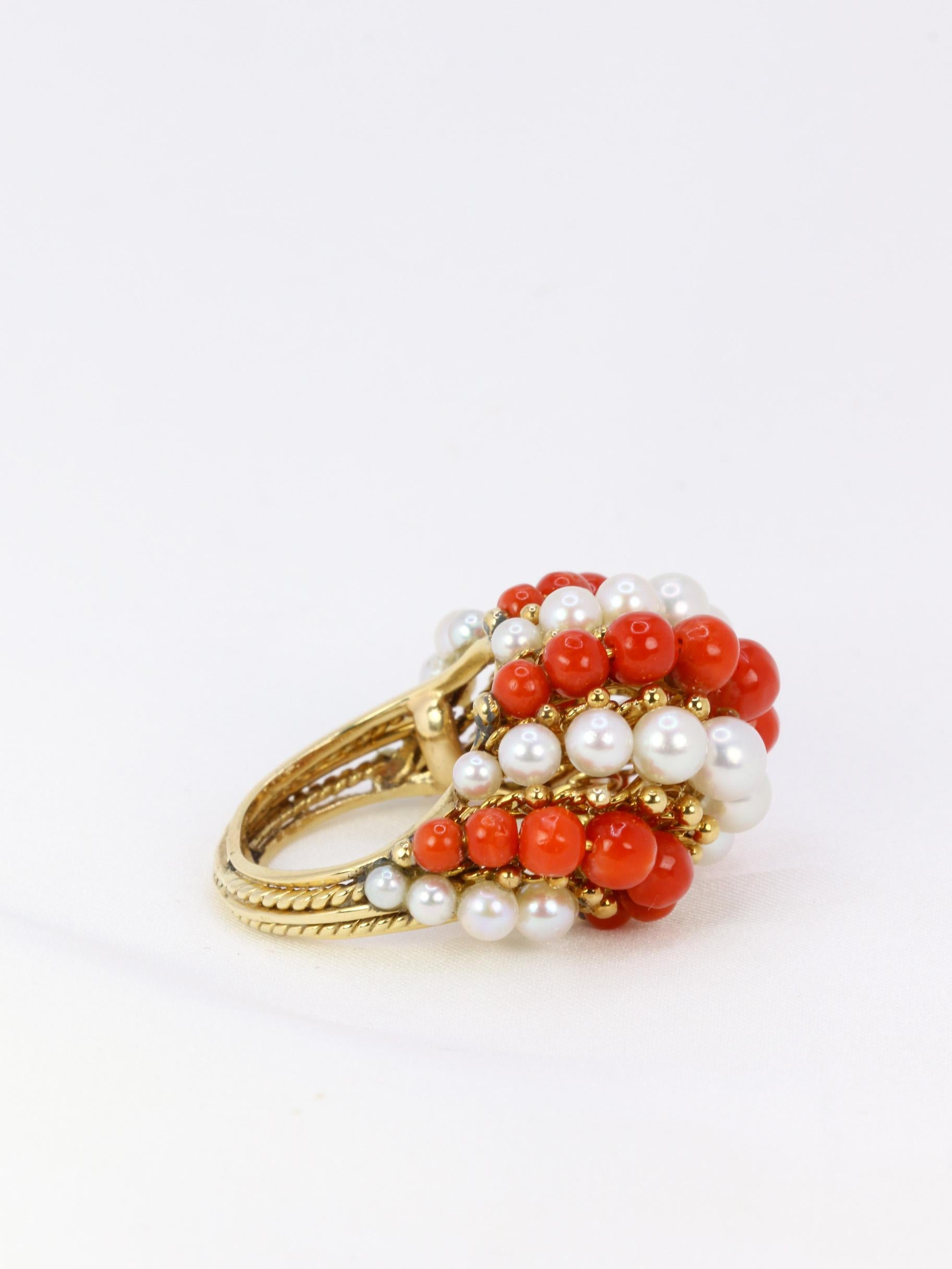 BELLIN Vintage-Goldring mit Perlen und Korallen 1