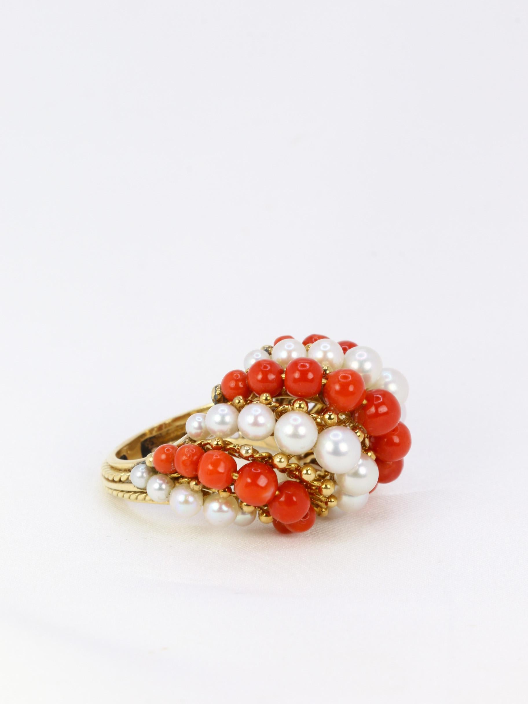 BELLIN Vintage-Goldring mit Perlen und Korallen 2