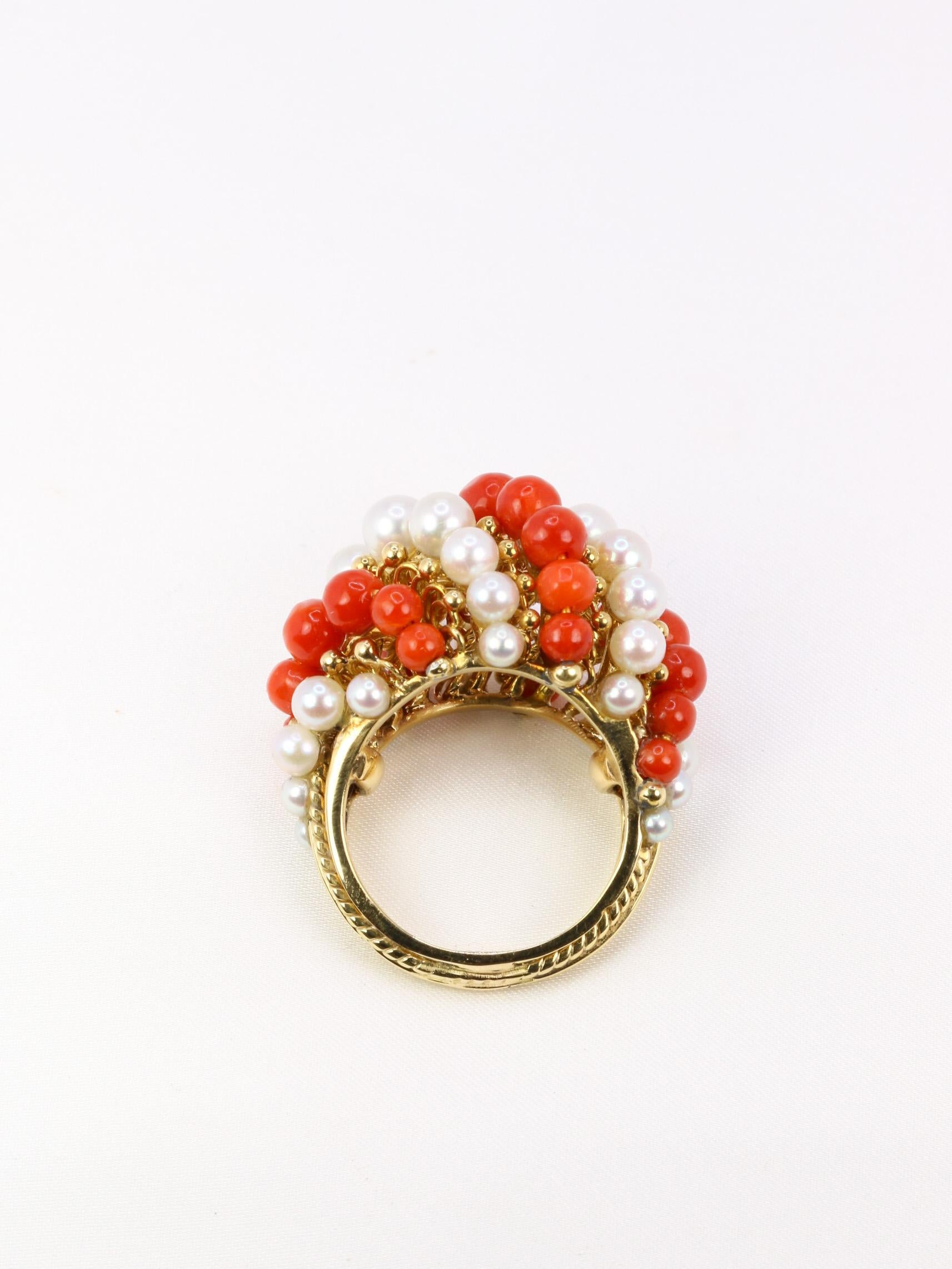 BELLIN Vintage-Goldring mit Perlen und Korallen 4