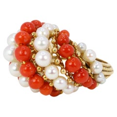 BELLIN Vintage-Goldring mit Perlen und Korallen