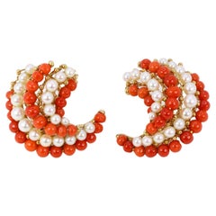 BELLIN vintage yellow gold earrings set with pearls and coral