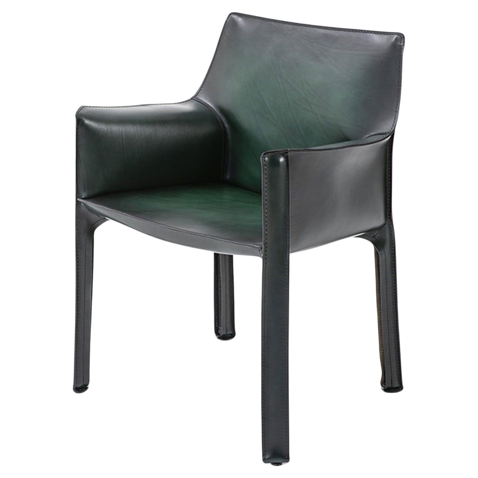 Chaise cabine Bellini 413 en cuir vert foncé par Cassina en vente
