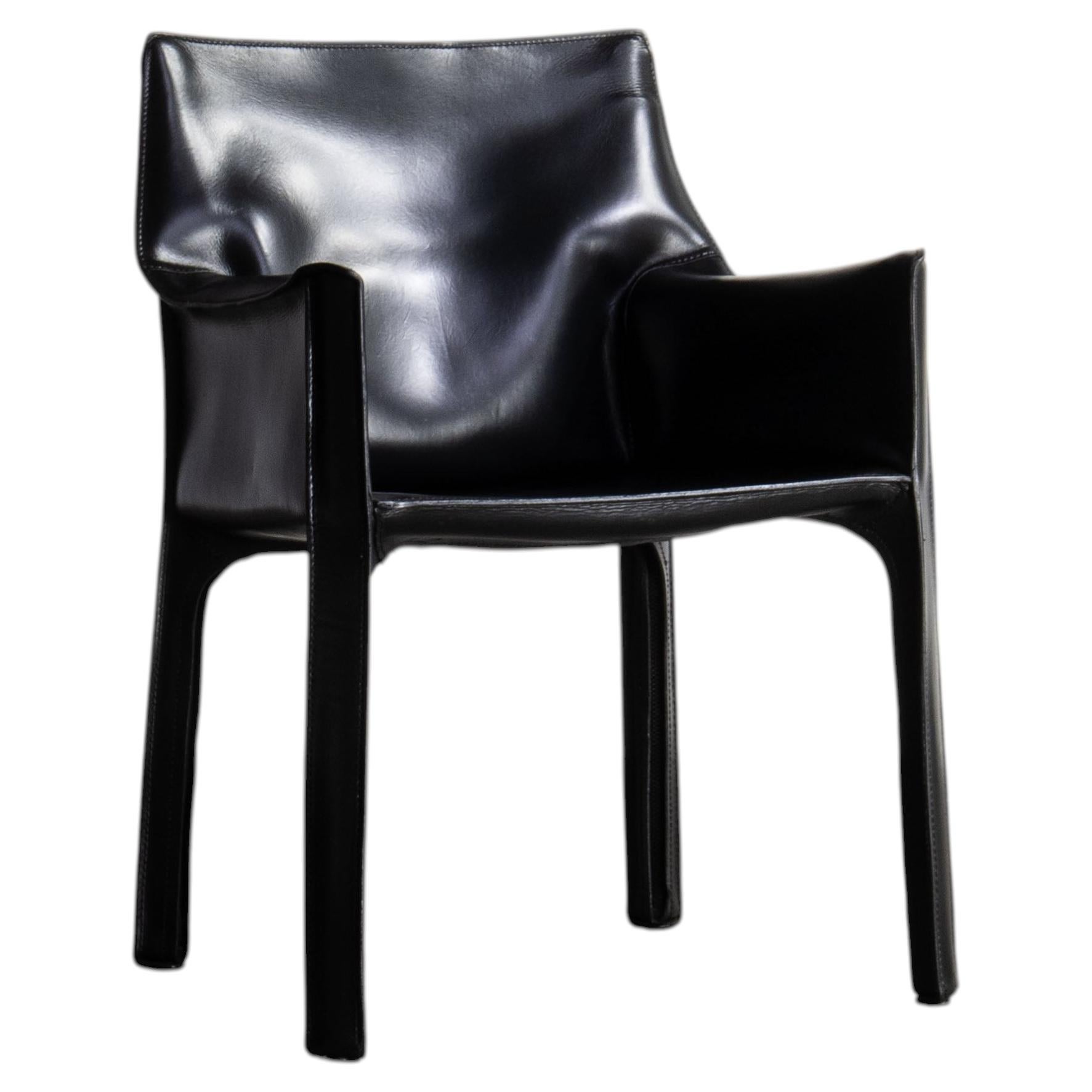 Bellini CAB 413 Armchair in Watermarked Black Saddle Leather for Cassina, Italy
