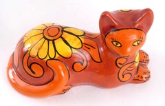 Bellini Orange Cat Decorated with Flowers, Italy, circa 1965