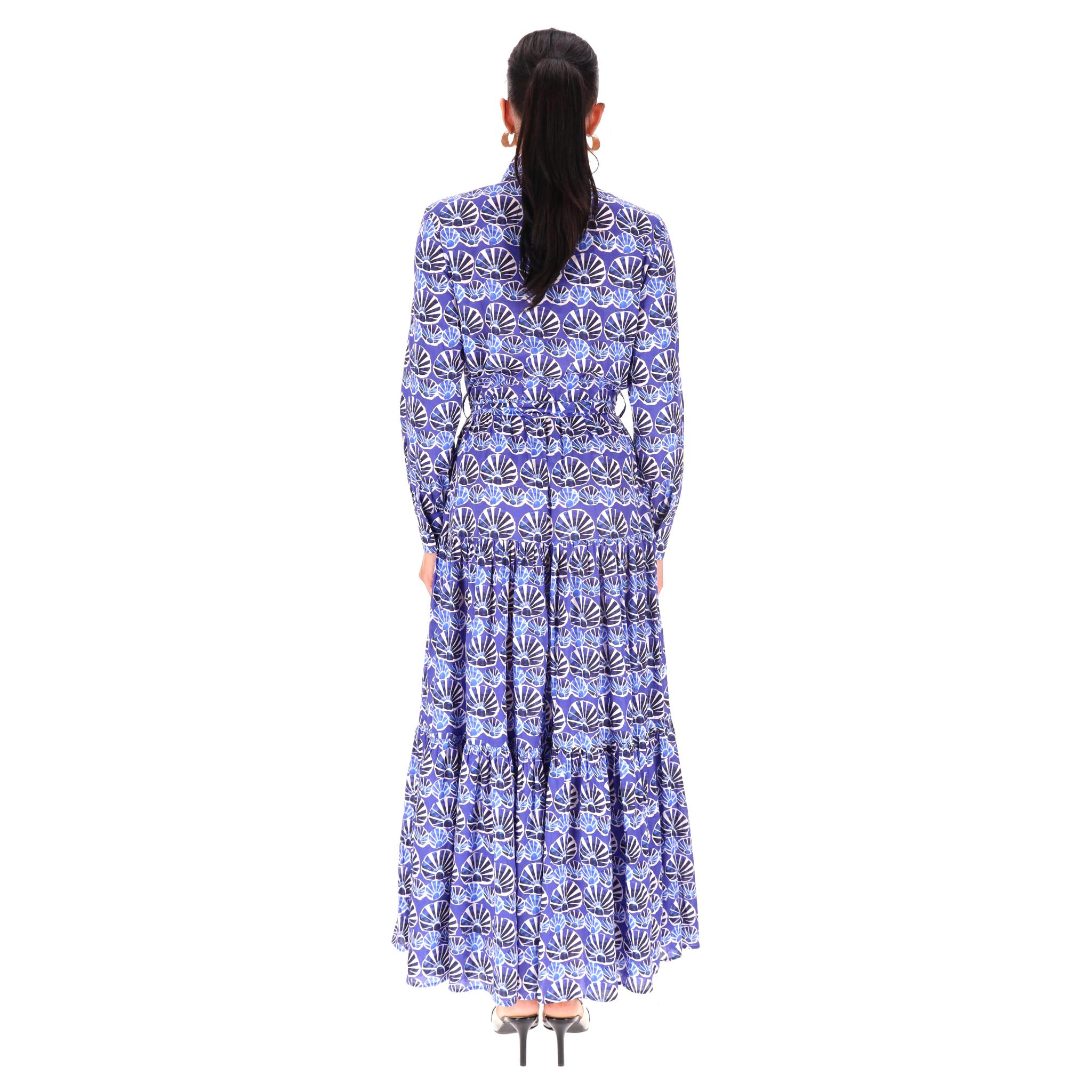 Bellini - Maxi abito a camicia in cotone stampato a righe in conchiglie In condizioni ottime in vendita a London, GB