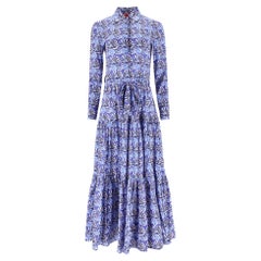 Bellini - Robe chemise longue en coton-voile imprimé à volants Conchiglie