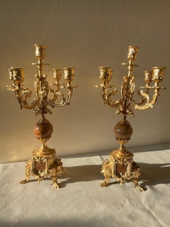 Beautiful Pair of French-style five-flame gilt bronze candelabra