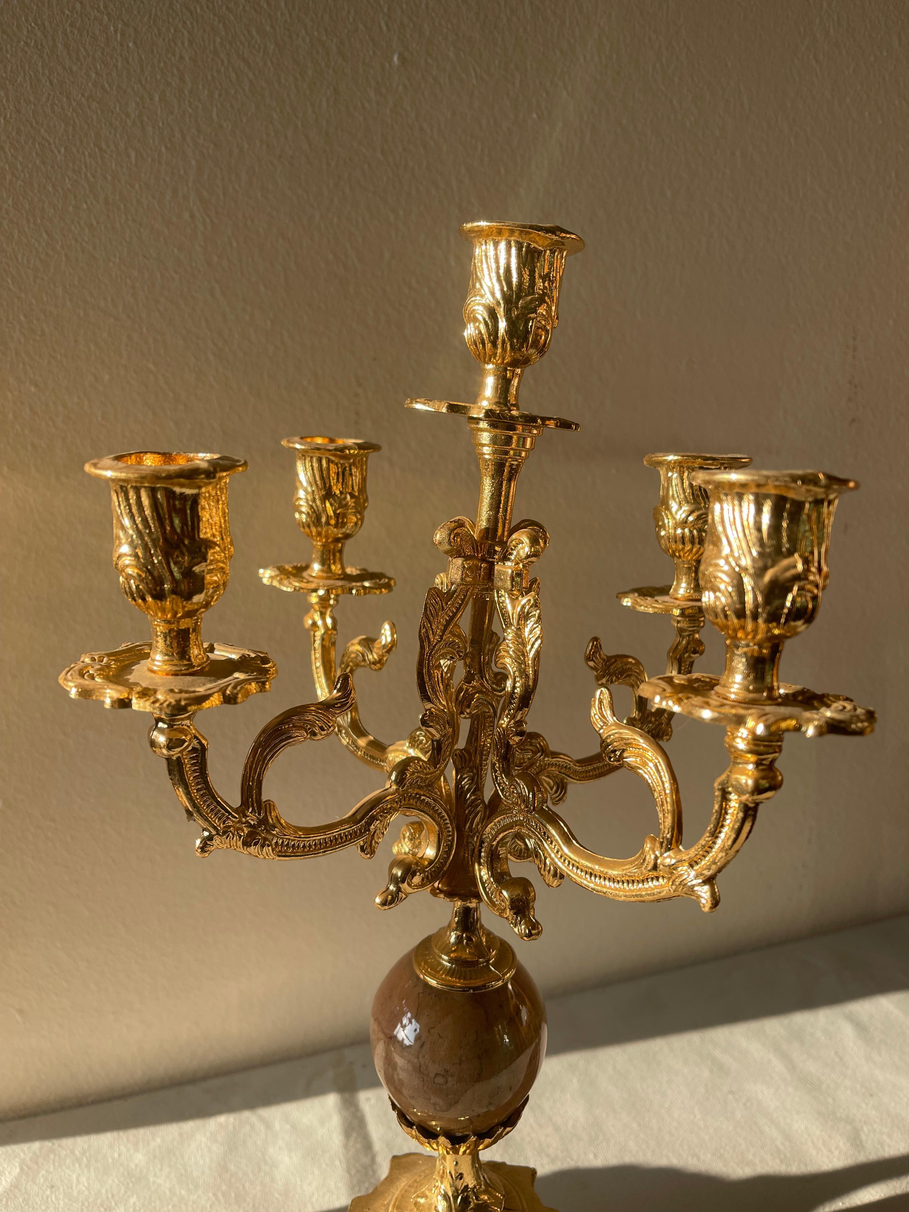 Other Beautiful Pair of French-style five-flame gilt bronze candelabra For Sale